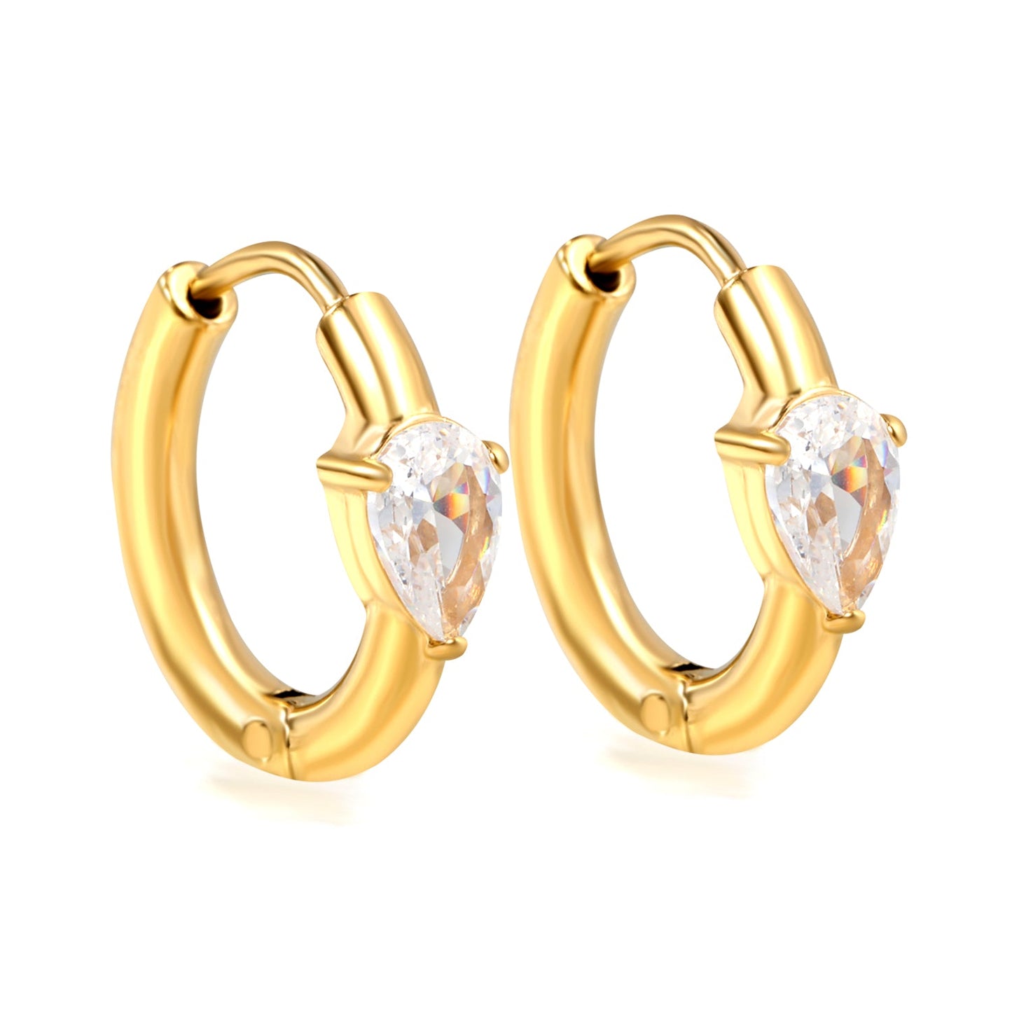 4.8*6.4-6.8mm teardrop shaped three claw white zirconium earrings 2.2-2.5*inner diameter 10-11mm steel color/golden color