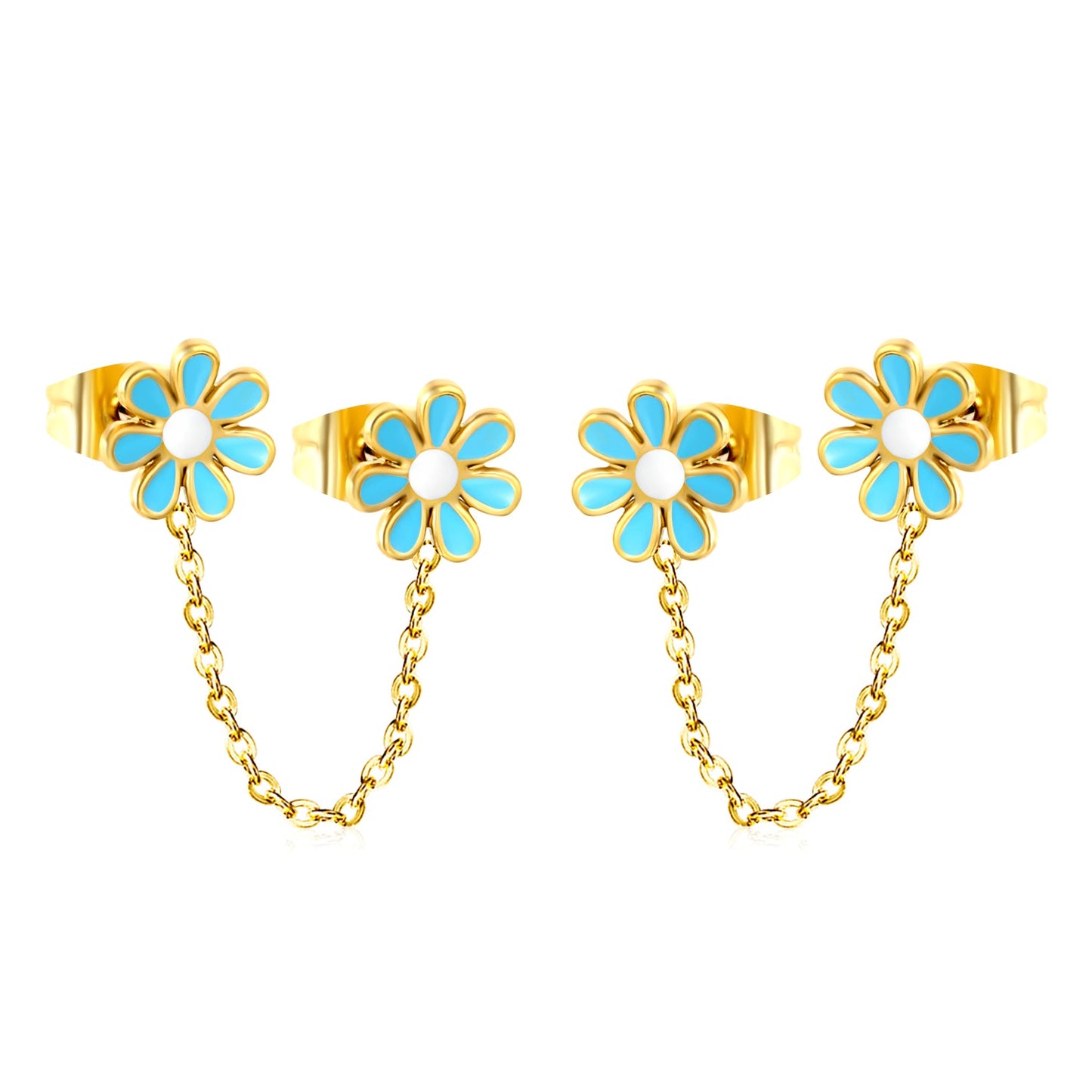 ???8mm six petal flower white/blue oil drops +03 cross chain 30mm accessories earrings gold color??¨¤