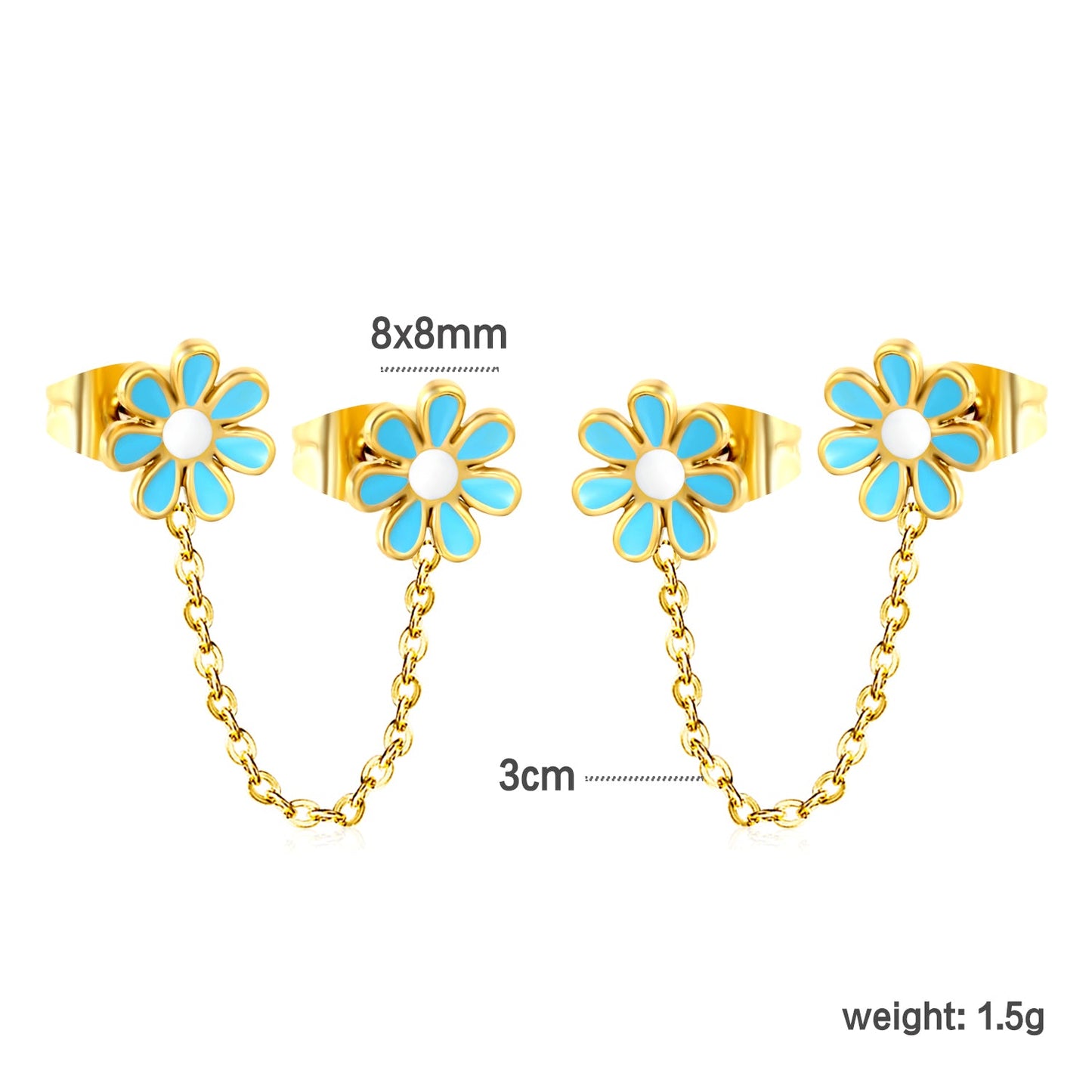 ???8mm six petal flower white/blue oil drops +03 cross chain 30mm accessories earrings gold color??¨¤