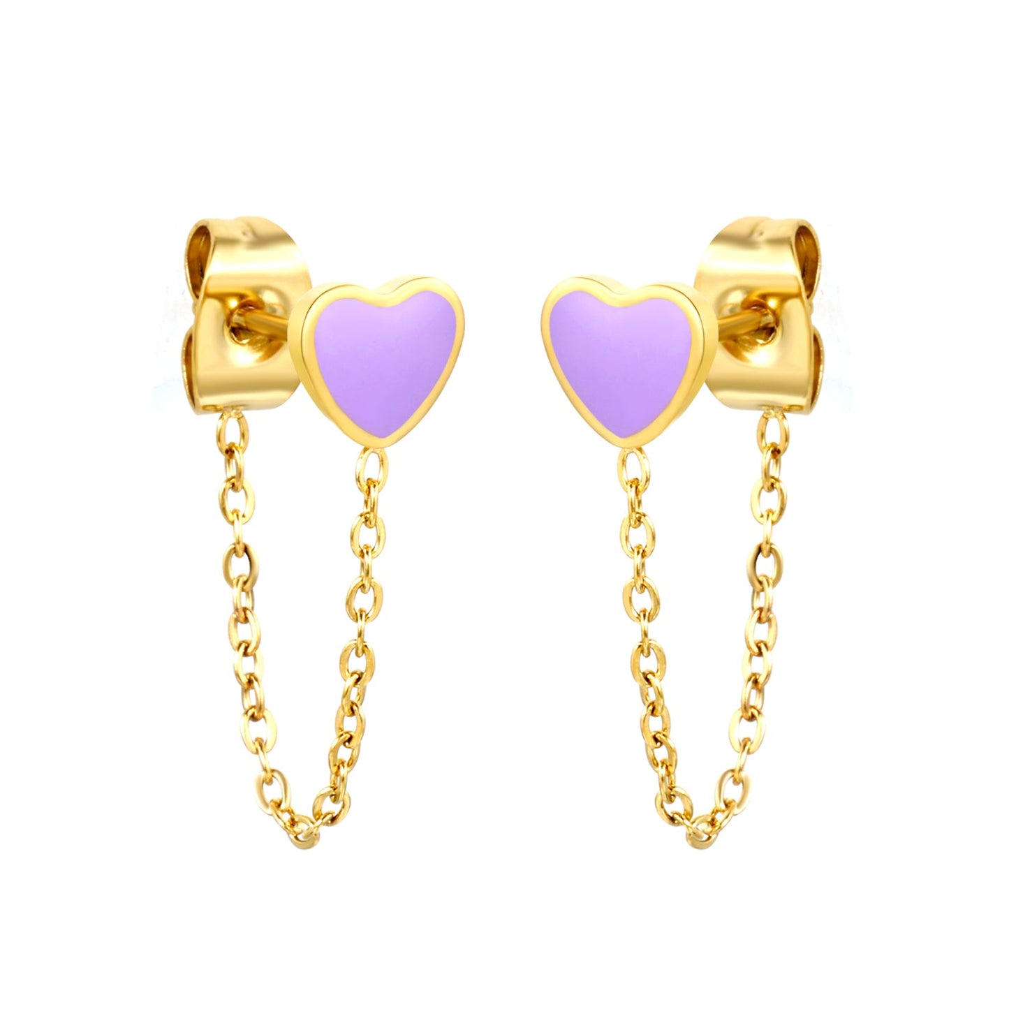 5*5.8mm heart-shaped stick white zirconium/purple drip oil/dark blue drip oil +03 cross chain 30mm accessories earrings gold color