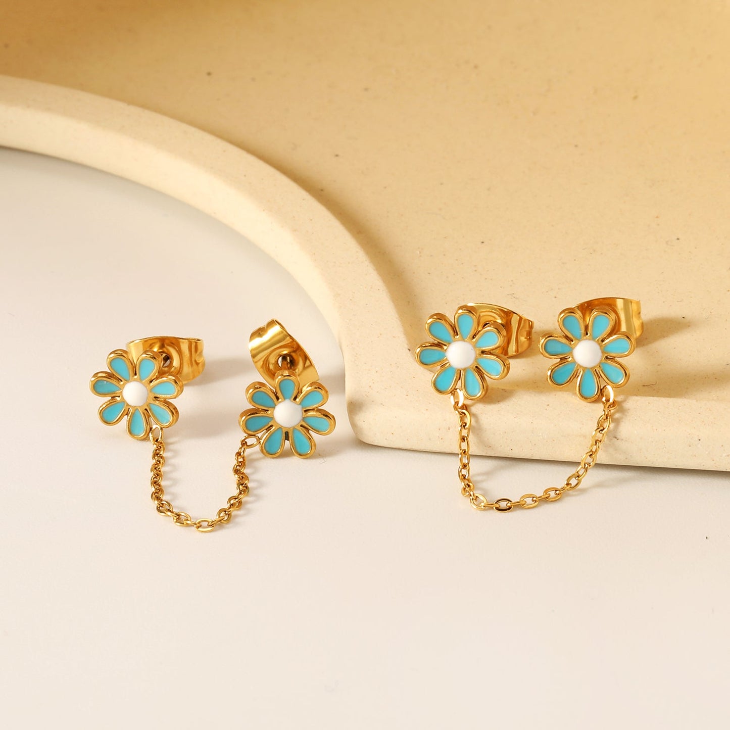 ???8mm six petal flower white/blue oil drops +03 cross chain 30mm accessories earrings gold color??¨¤