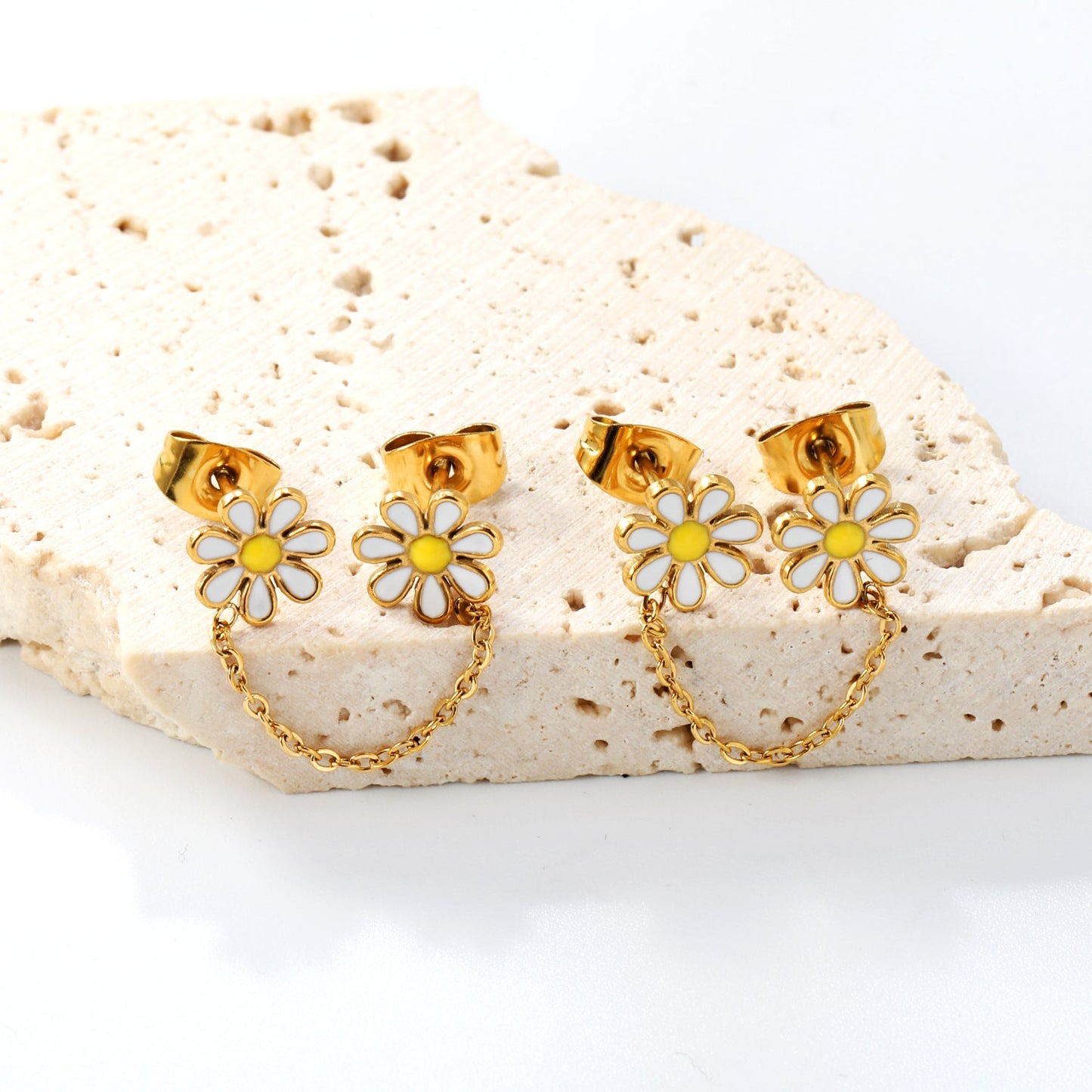 ???8mm six petal flower white/blue oil drops +03 cross chain 30mm accessories earrings gold color??¨¤