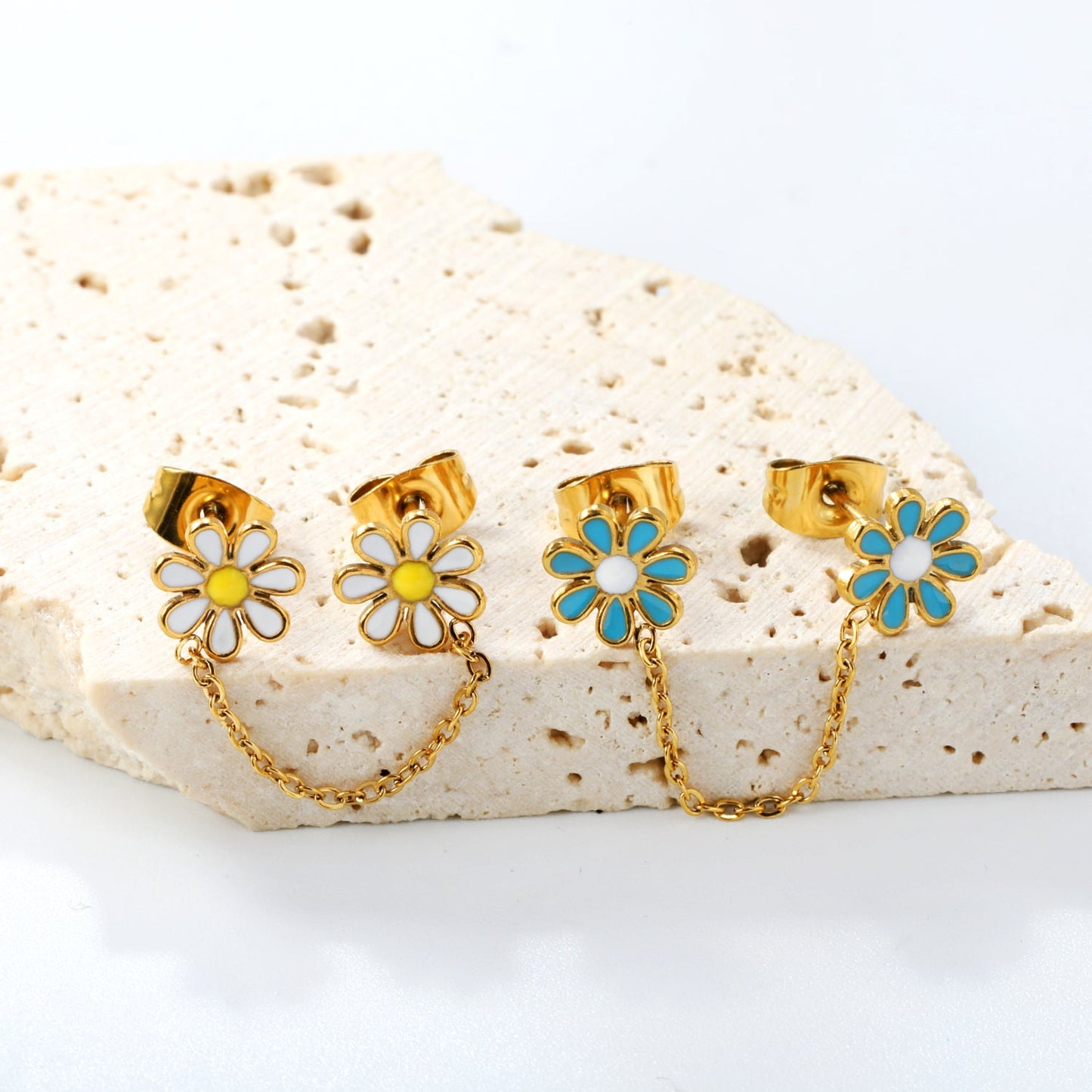 ???8mm six petal flower white/blue oil drops +03 cross chain 30mm accessories earrings gold color??¨¤