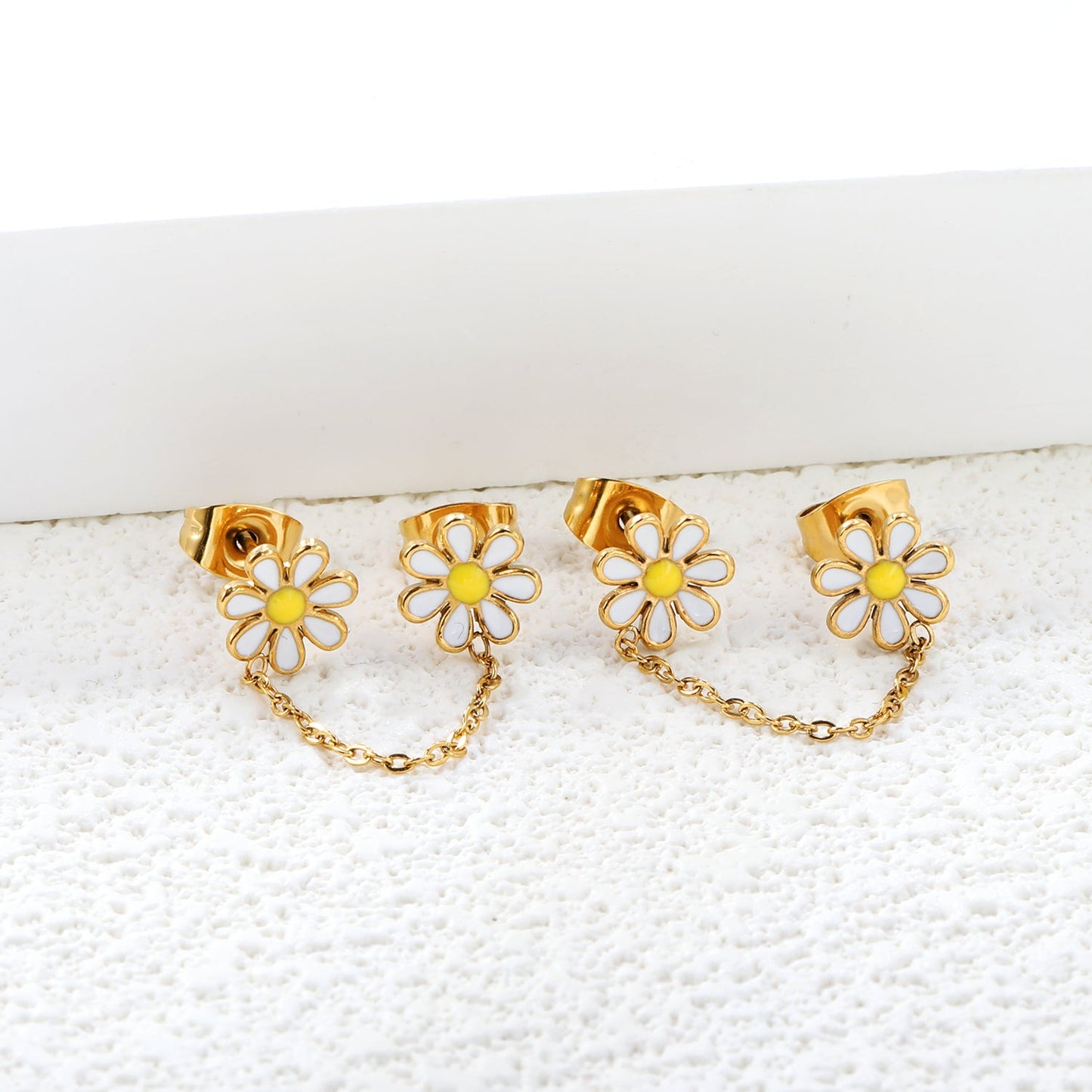 ???8mm six petal flower white/blue oil drops +03 cross chain 30mm accessories earrings gold color??¨¤