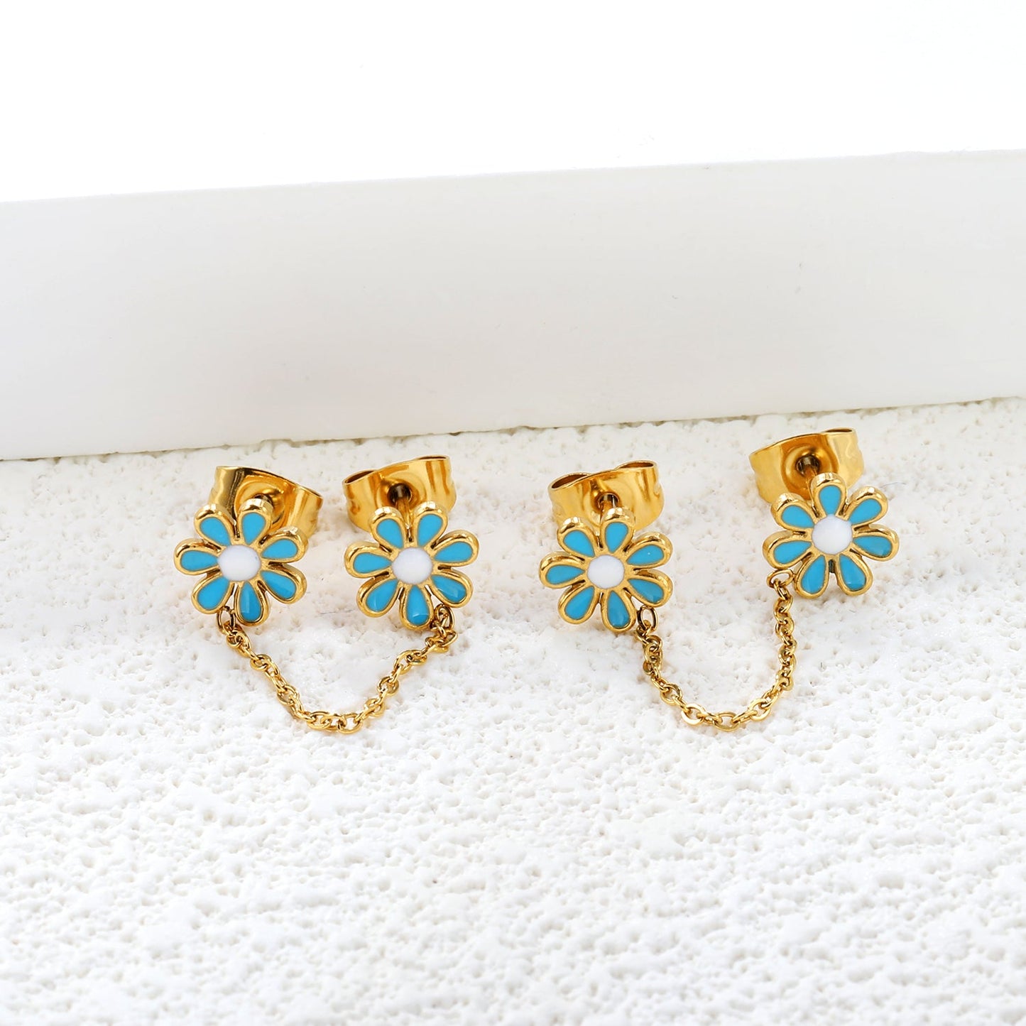 ???8mm six petal flower white/blue oil drops +03 cross chain 30mm accessories earrings gold color??¨¤
