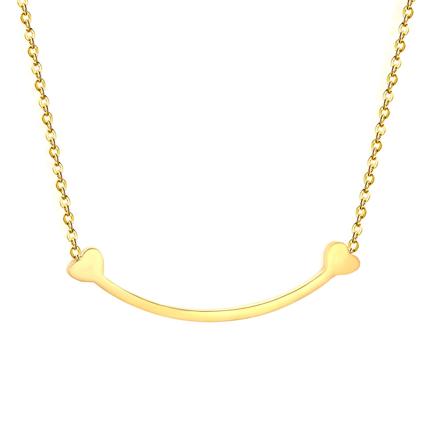 9.2 x 36.7mm curved bone pendant, 0.3mm cross chain 45+5cm, 6mm round tag necklace, gold