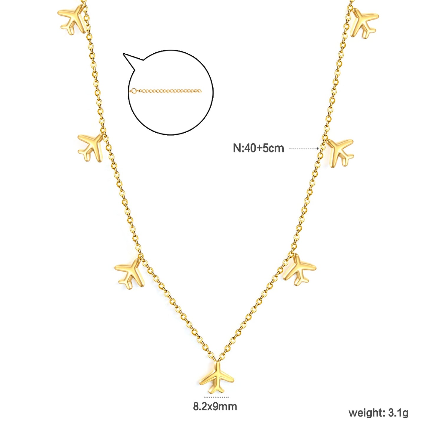 8.2 x 9 mm airplane accessory 0.3 cross chain 40+5 cm + 6 mm necklace gold