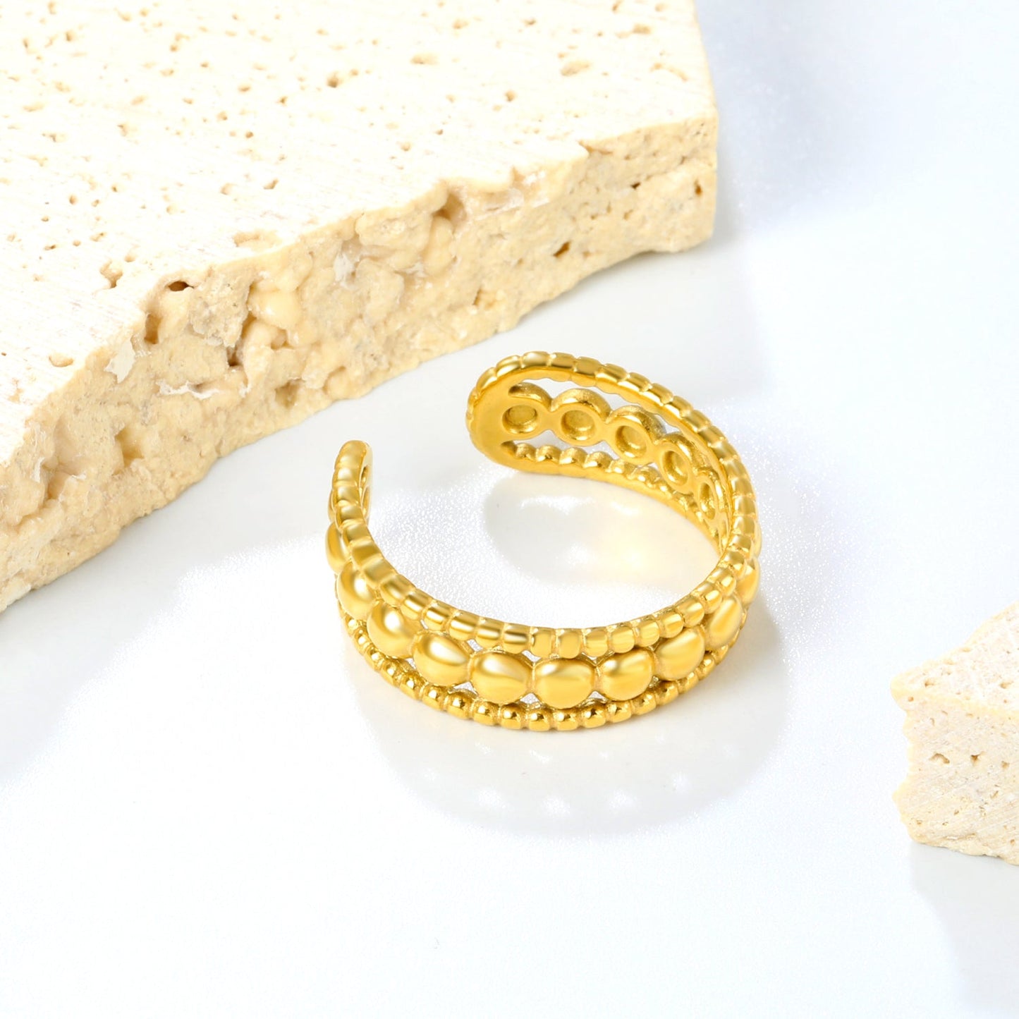 Woven Pattern SS Open Ring - Textured Braided Vintage Design