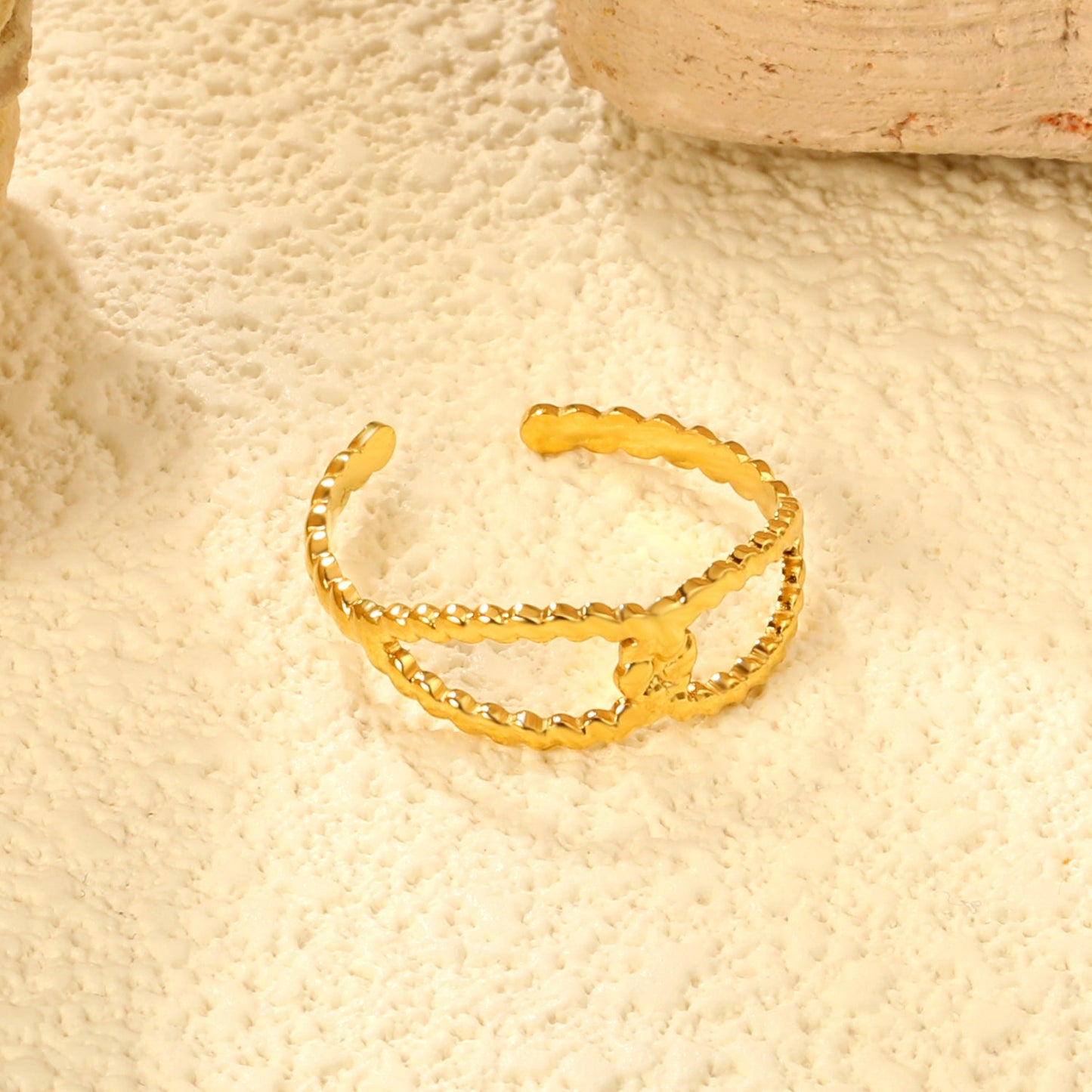 Star-Center Open Ring - Stainless Steel Retro-Modern Glam