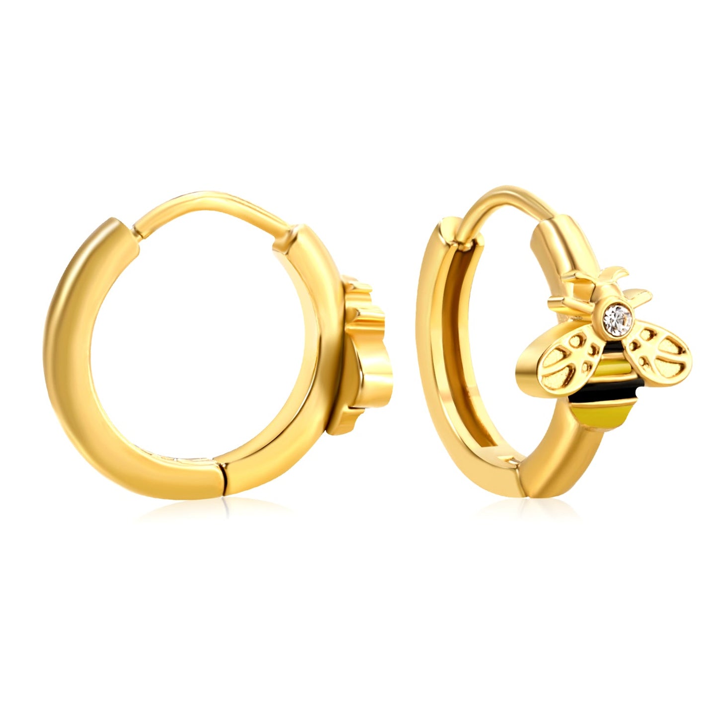 8 x 6.7mm Bee with White Czech Crystal Earring Hook 2.2 x Inner Diameter 10mm Earring Gold