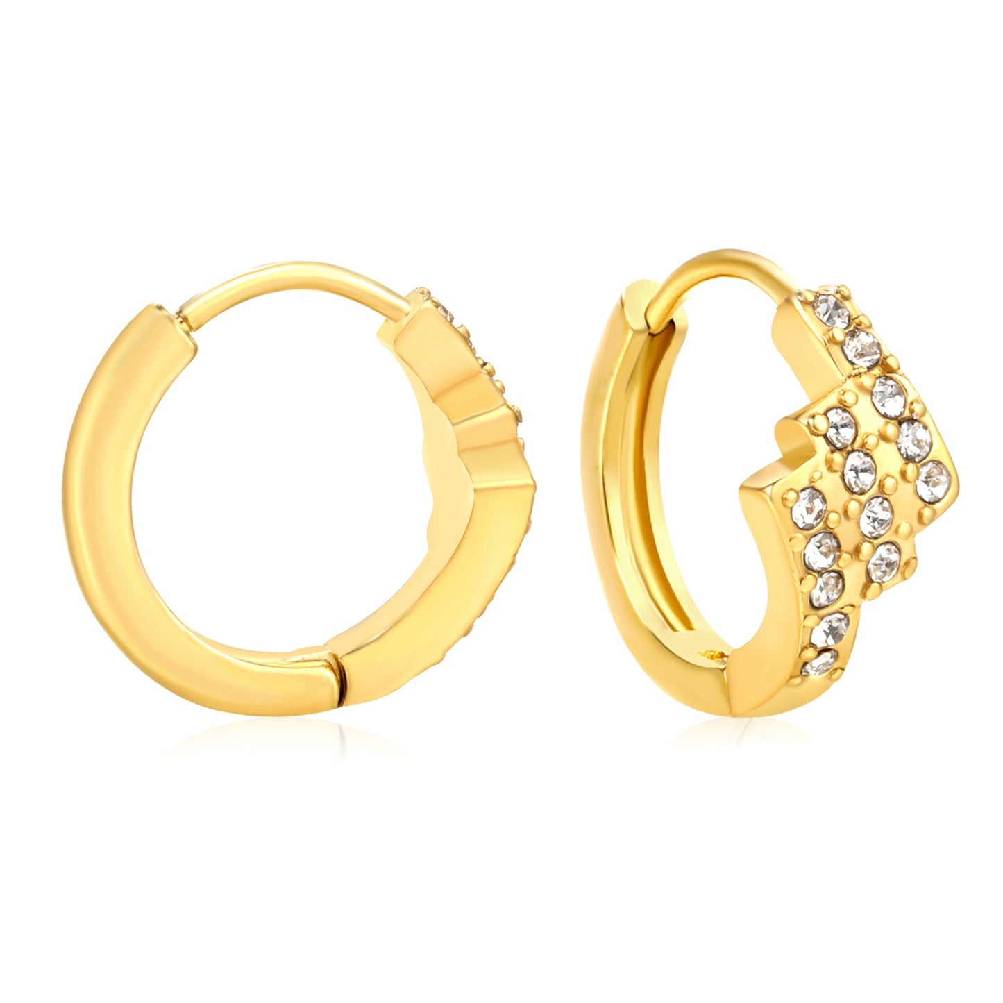 6.4 x 10.9mm diagonal rectangular white zirconia stud earrings with 2.2mm post and 10mm inner diameter, gold-plated