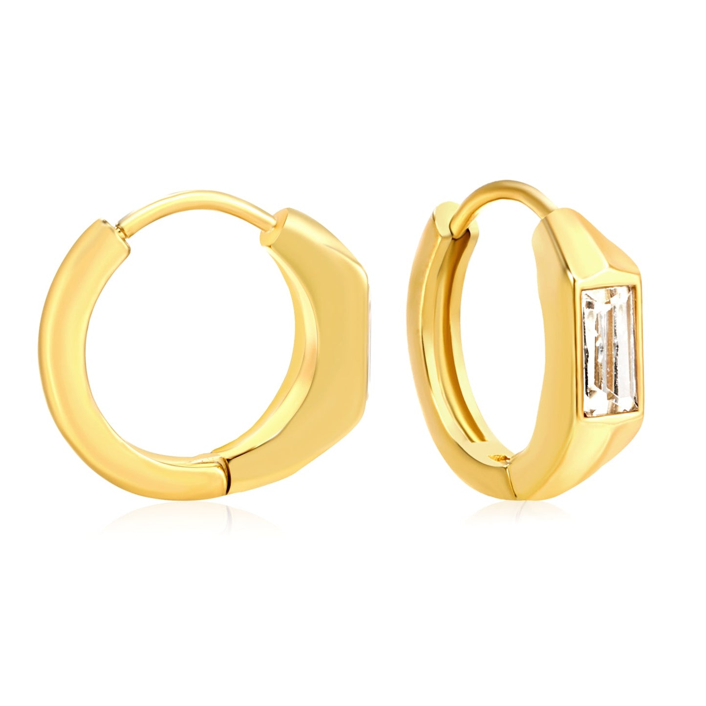 3.5 x 7.7 mm square-shaped imitation white Czech diamond earring, ear hook 2.2 x inner diameter 10 mm, earring, gold color