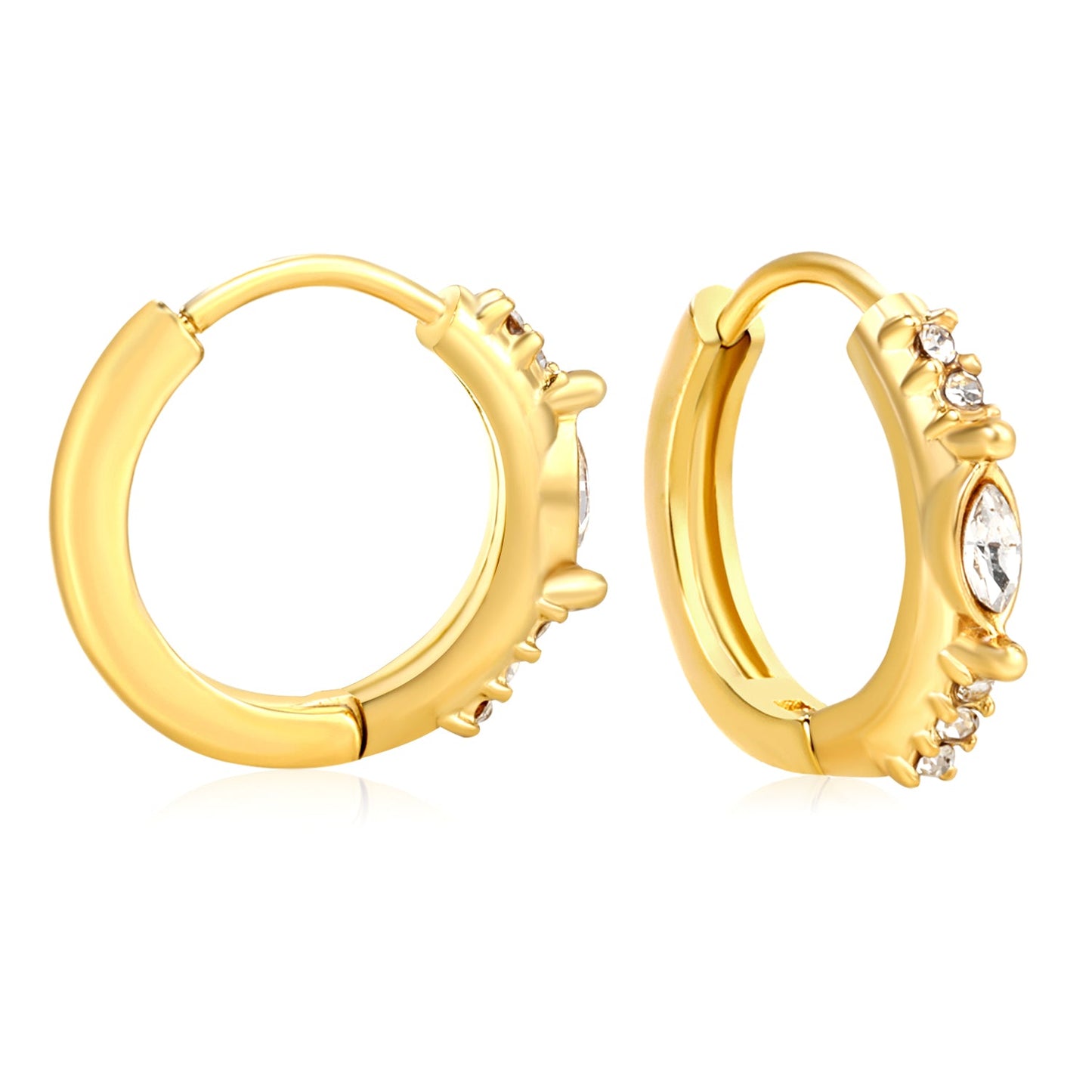 2.1 x 11.3mm leaf-shaped imitation white Czech diamonds + CNC white diamonds, ear hooks 2.2 x inner diameter 10mm, earrings in gold