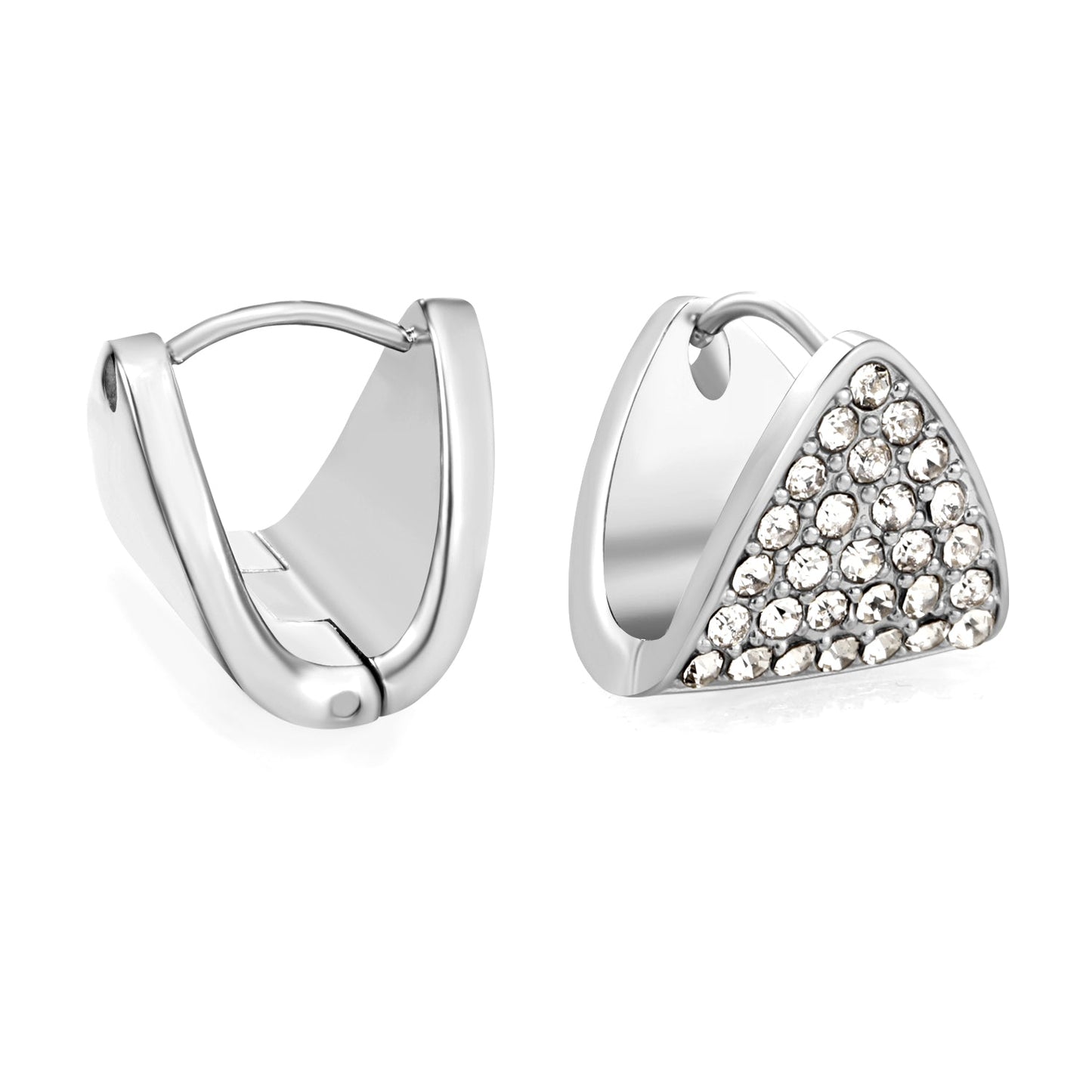 12.8*13.2mm triangle dumplings with white diamonds earrings steel color / gold color