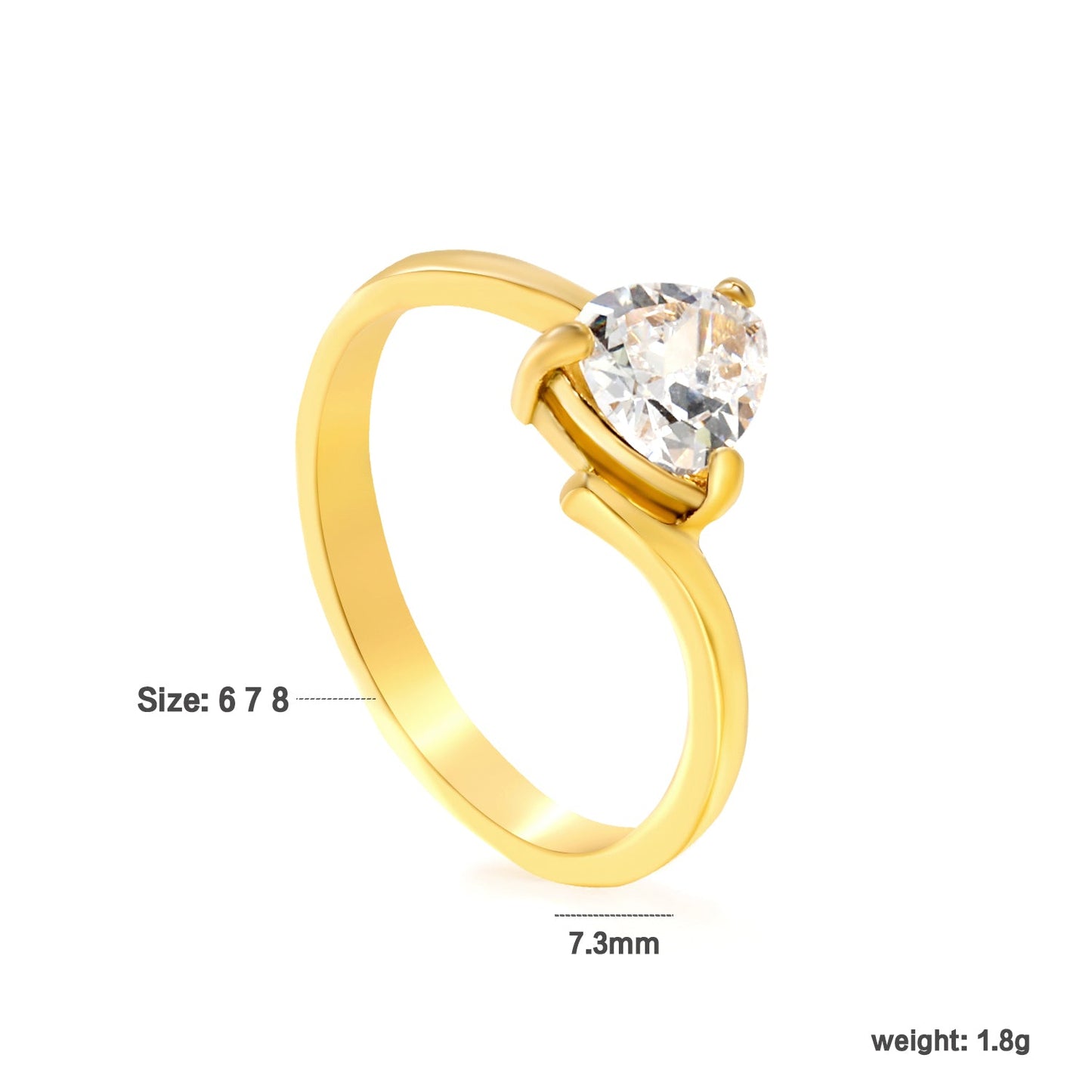 Height 7.3mm Triangular white diamond open-end ring Zirconium steel color/golden