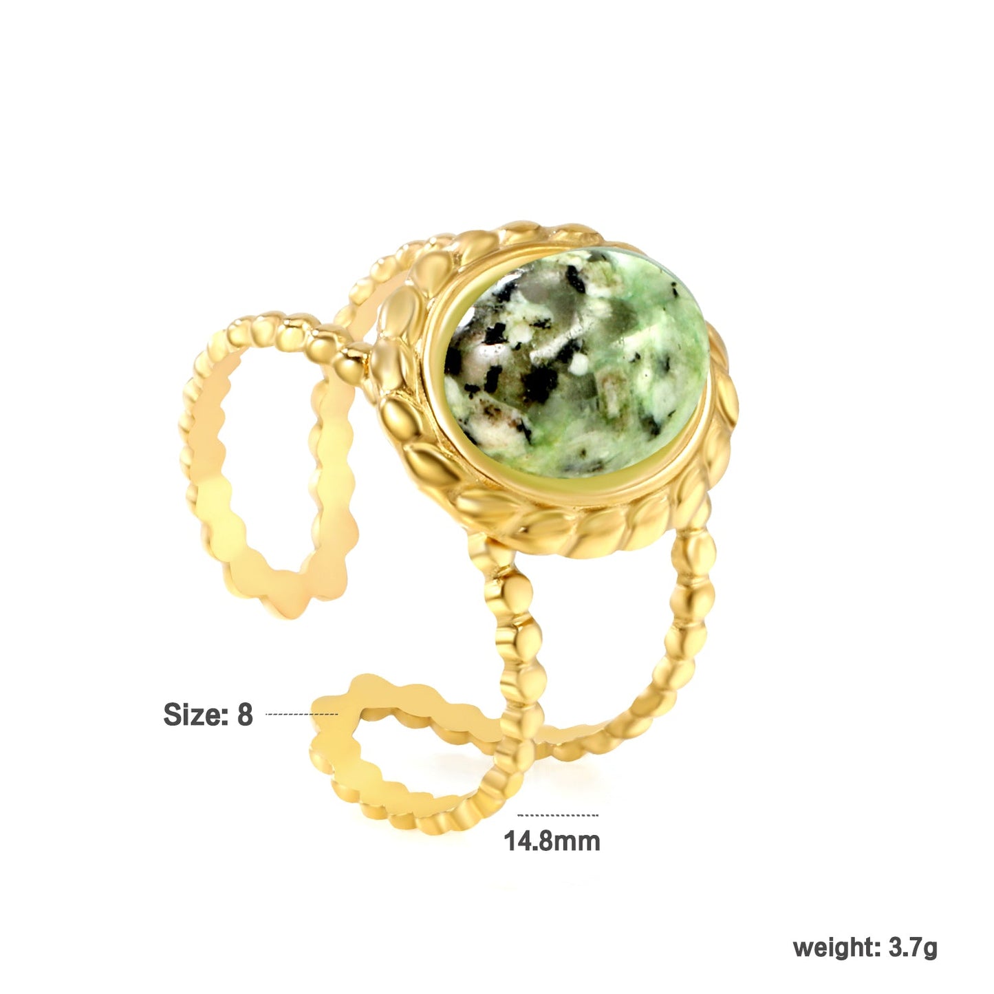 13.2*14.8mm Oval Chrysoprase/ Chrysoprase Fittings Open-end Ring Gold 8