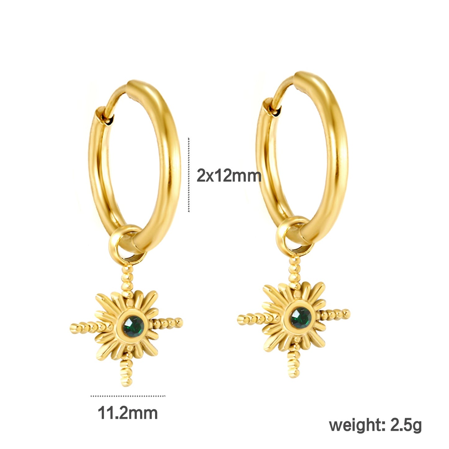 2*12mm I.D. earrings+11.2mm Polaris with white pearl/white/green zirconia earrings Gold color