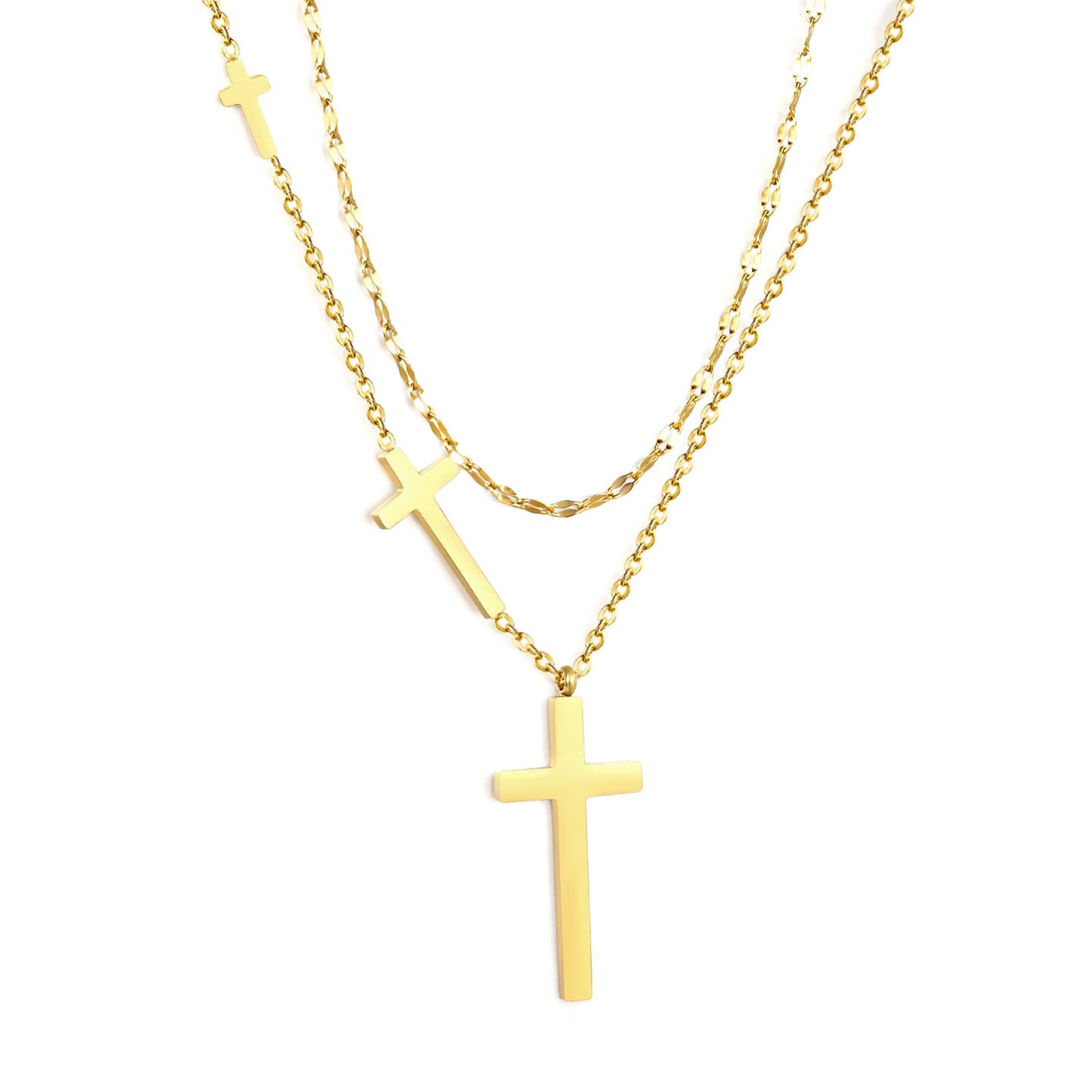 15 x 31.3mm + 10 x 19.4mm + 4.9 x 10mm Cross Pendant Lip Chain 40 + Cross Chain 45 + 5cm Double Chain Necklace, Gold