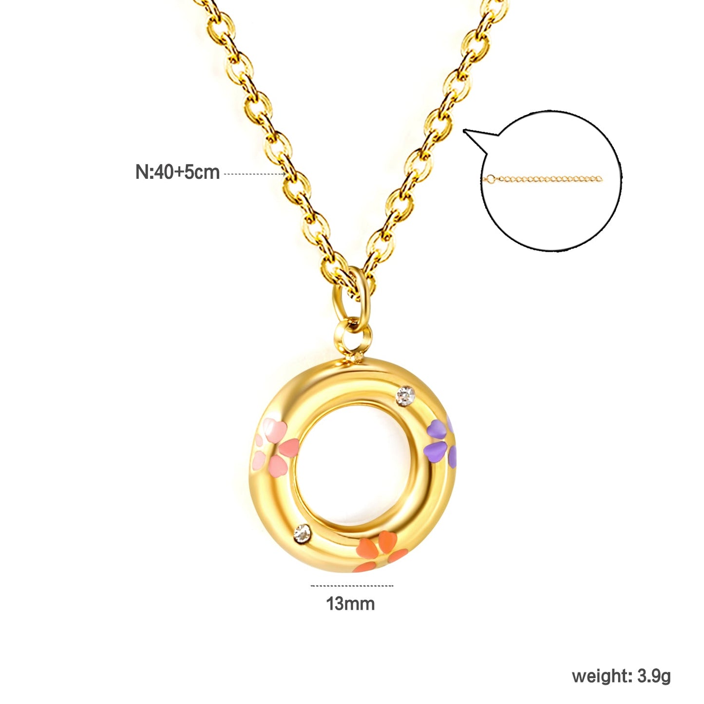 13mm circle with mixed color flower oil drop pendant necklace 40+5cm+Golden