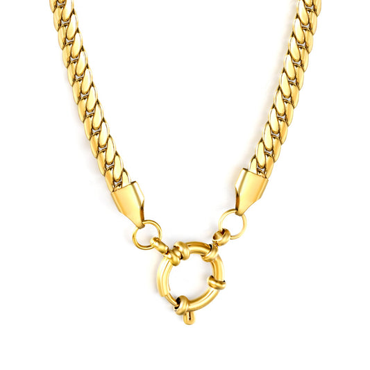 5.0NK gold dragon chain + 43cm + round clasp outer diameter 14.1mm necklace, gold