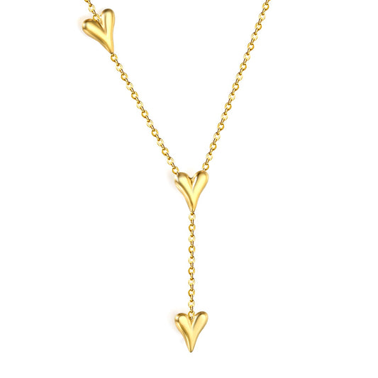 8 x 10.2mm 3 heart-shaped accessories 40+5cm+6mm round pendant necklace, gold