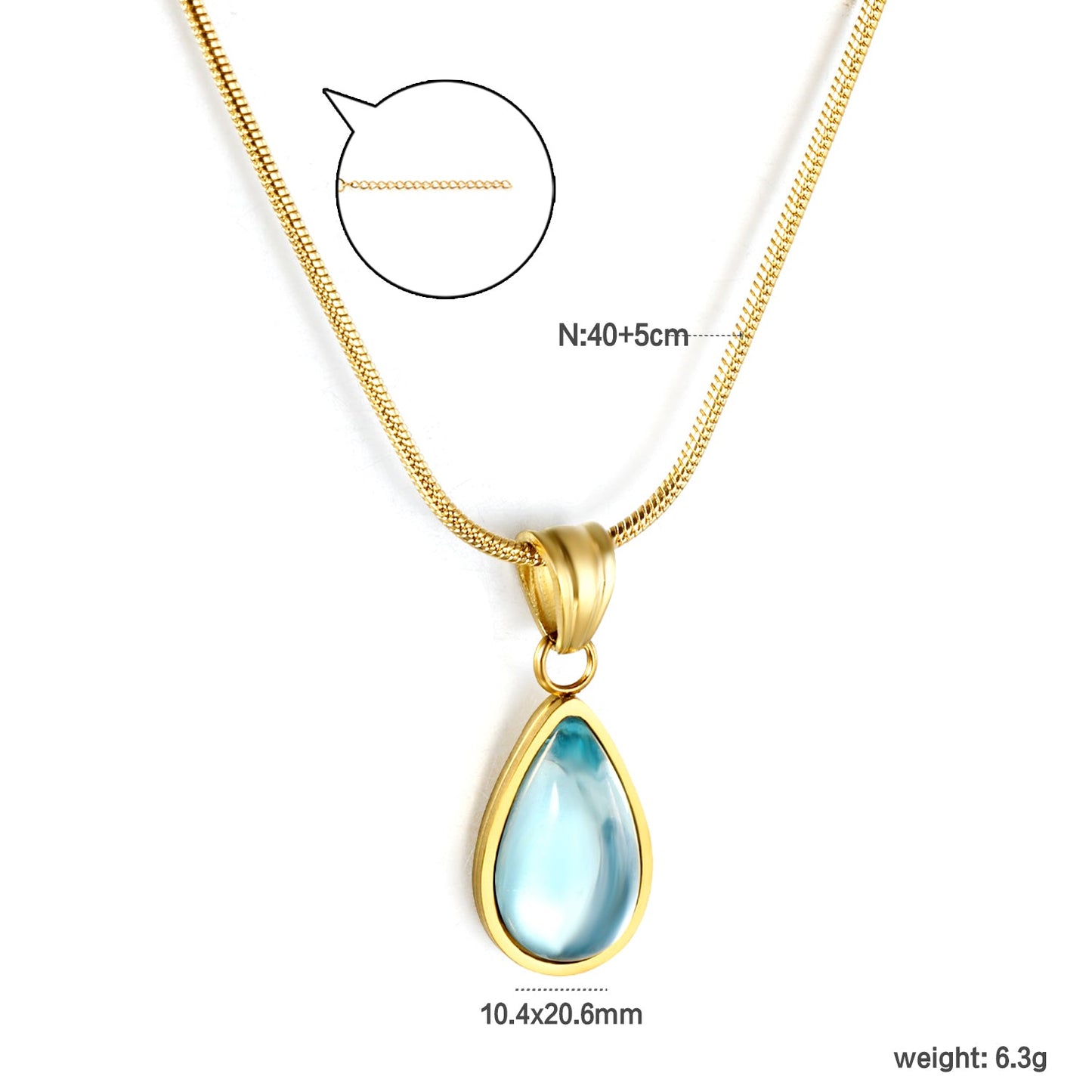 5mm Six Claws Round White Diamond Pendant 40+5cm+6mm Round Tail Plaque Necklace Steel/Golden