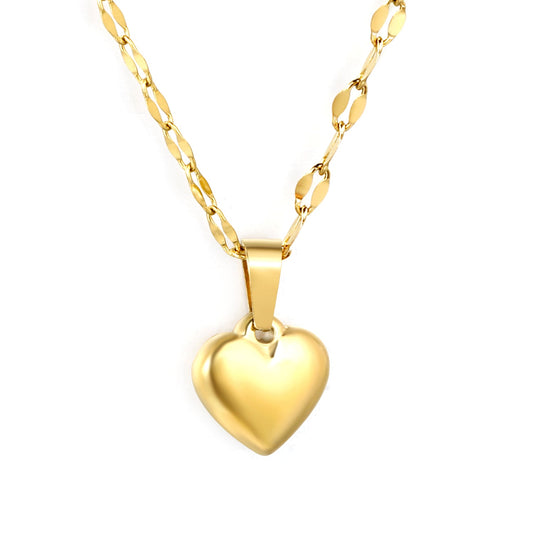 10.6x11mm 3D heart pendant lip chain 40+5cm necklace, gold