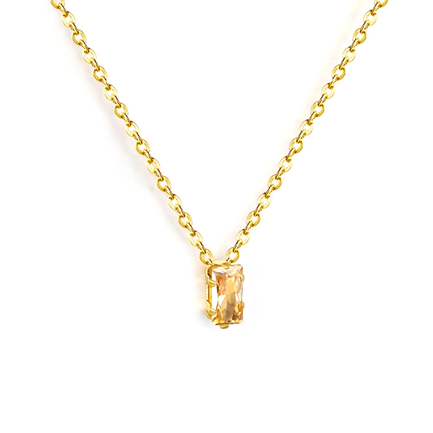 4.5*7.4mm Square White/Purple/Champagne Zircon Pendant 0.3 Cross Chain 40+5cm+6mm Round Tail Plaque Necklace GOLDEN