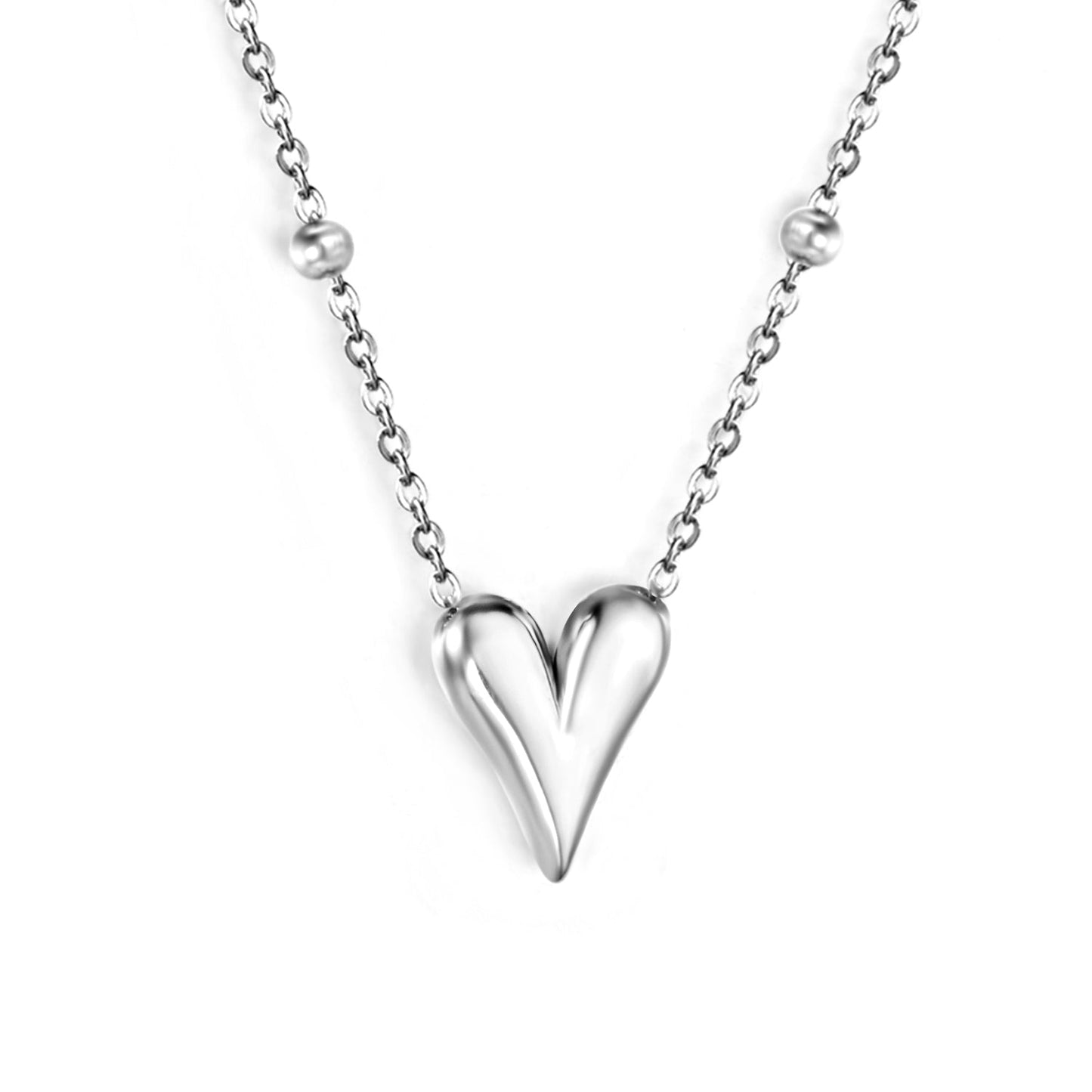 12*14.3mm Heart Pendant 42+5cm+11.2*3.7mm Square Tail Plaque Necklace Steel/Golden