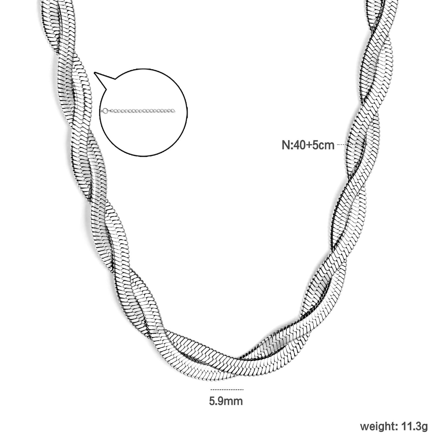 5.9mm*45+5cm Crossed Double Strand Necklace Steel/Golden