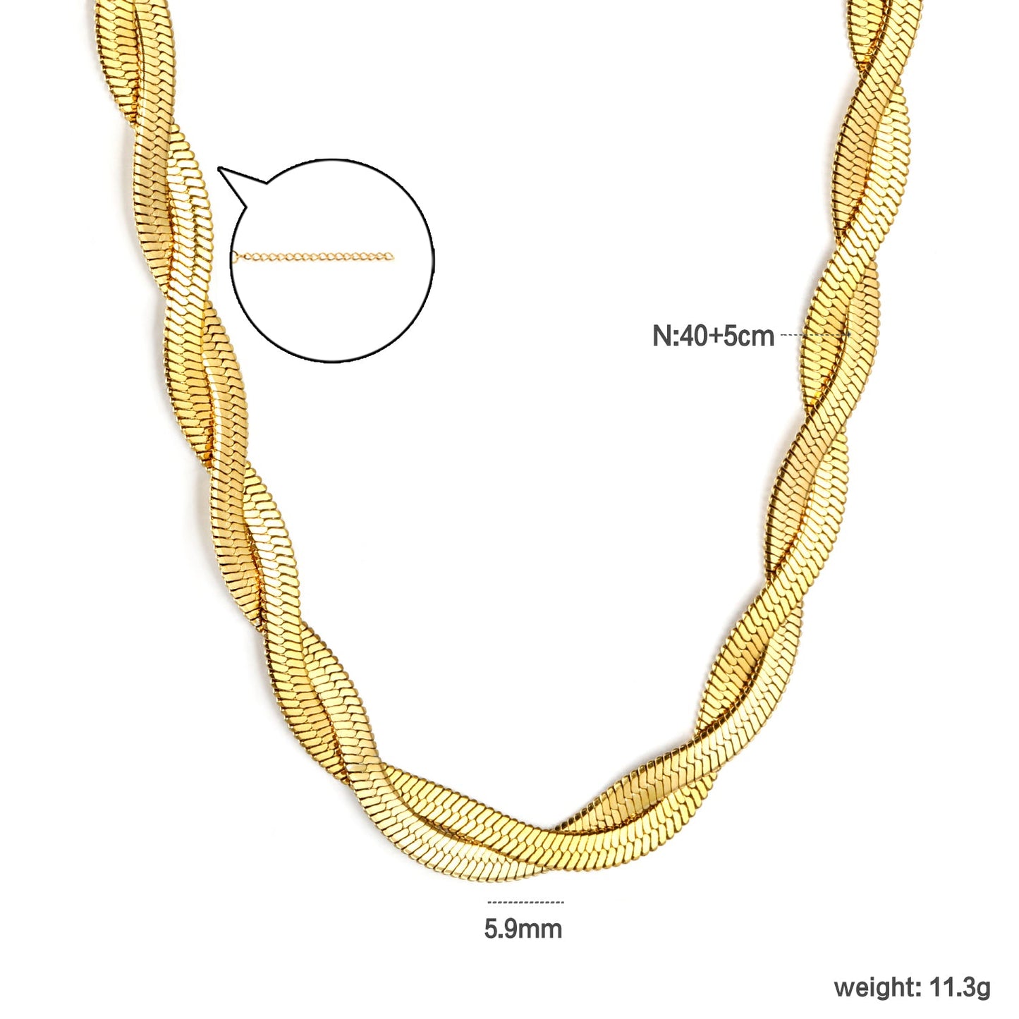 5.9mm*45+5cm Crossed Double Strand Necklace Steel/Golden