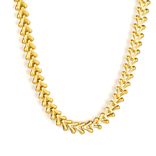 6mm*36+5cm+11.2*3.7mm Square Tail Plaque Fish Bone Chain Necklace Gold