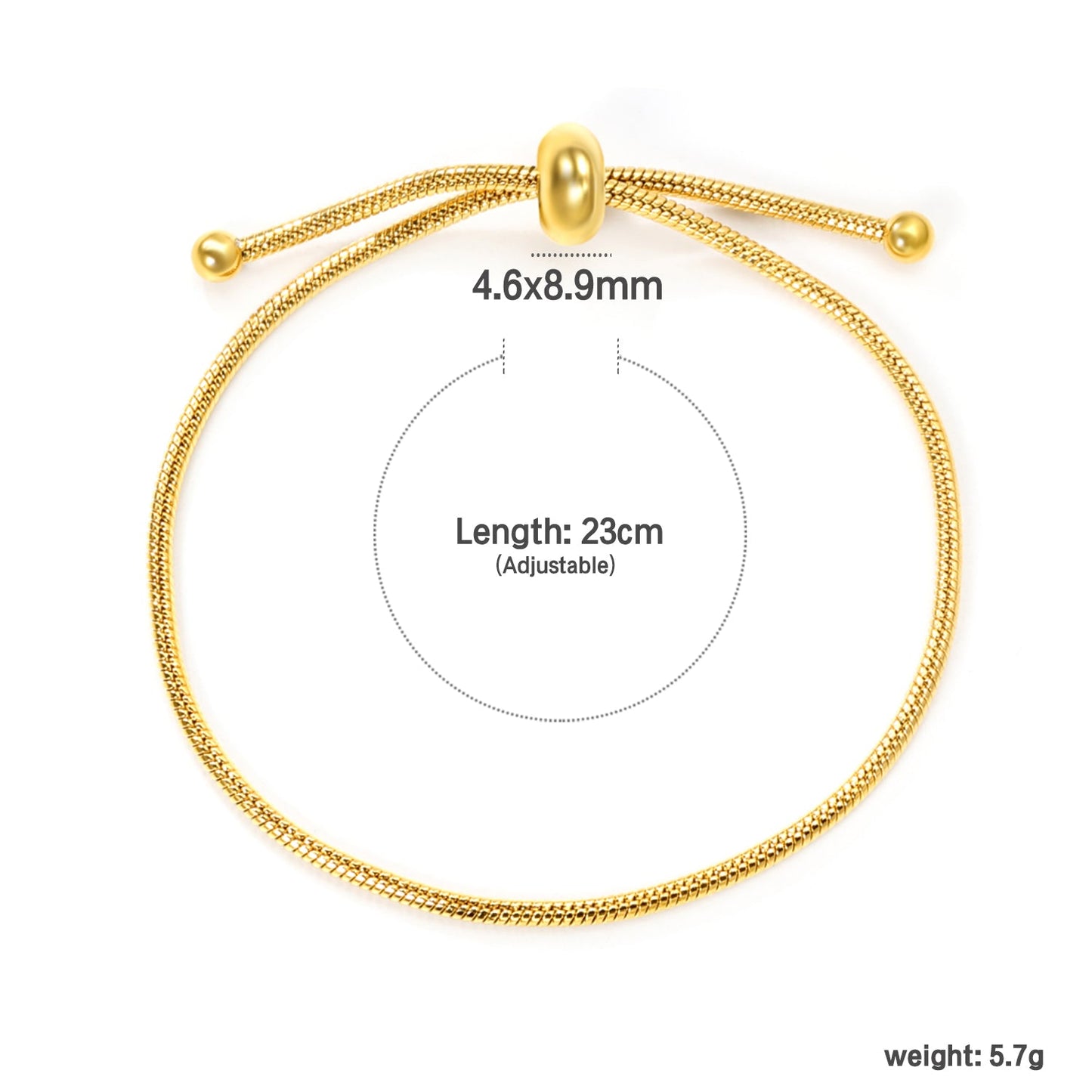 4.6*8.9mm Hollow Round Live Clasp 23cm Bracelet Golden