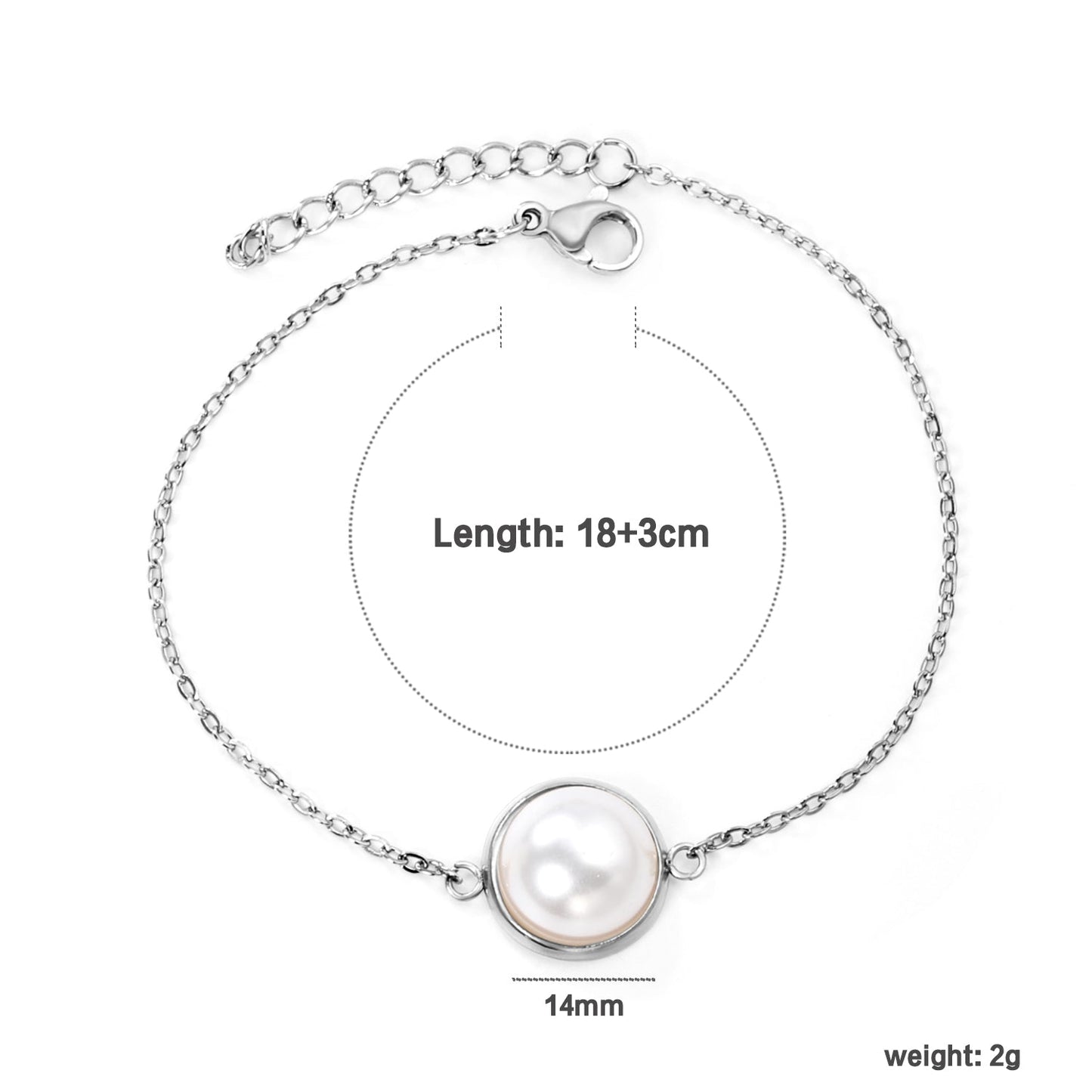 12-14mm round with half white pearl 16-18+3cm bracelet steel/gold color