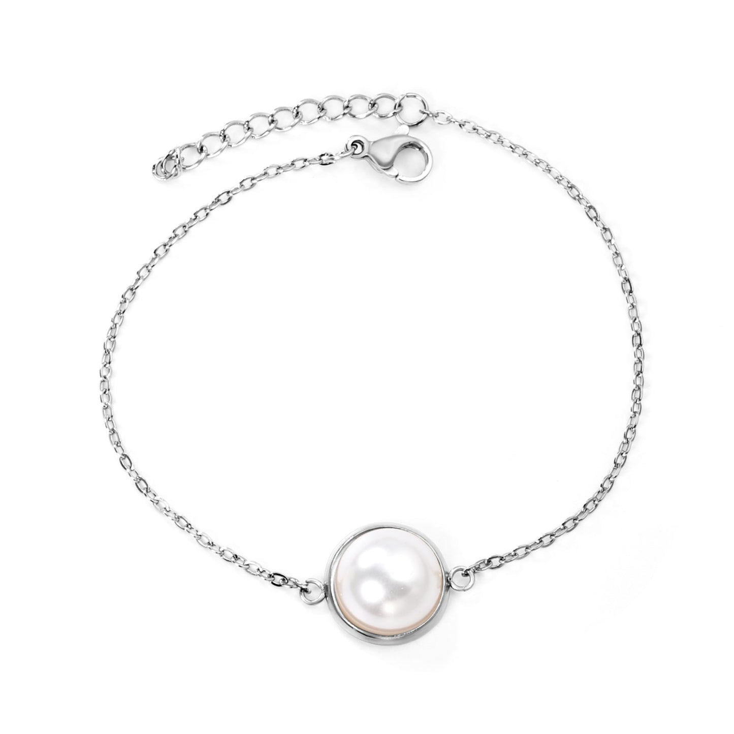 12-14mm round with half white pearl 16-18+3cm bracelet steel/gold color