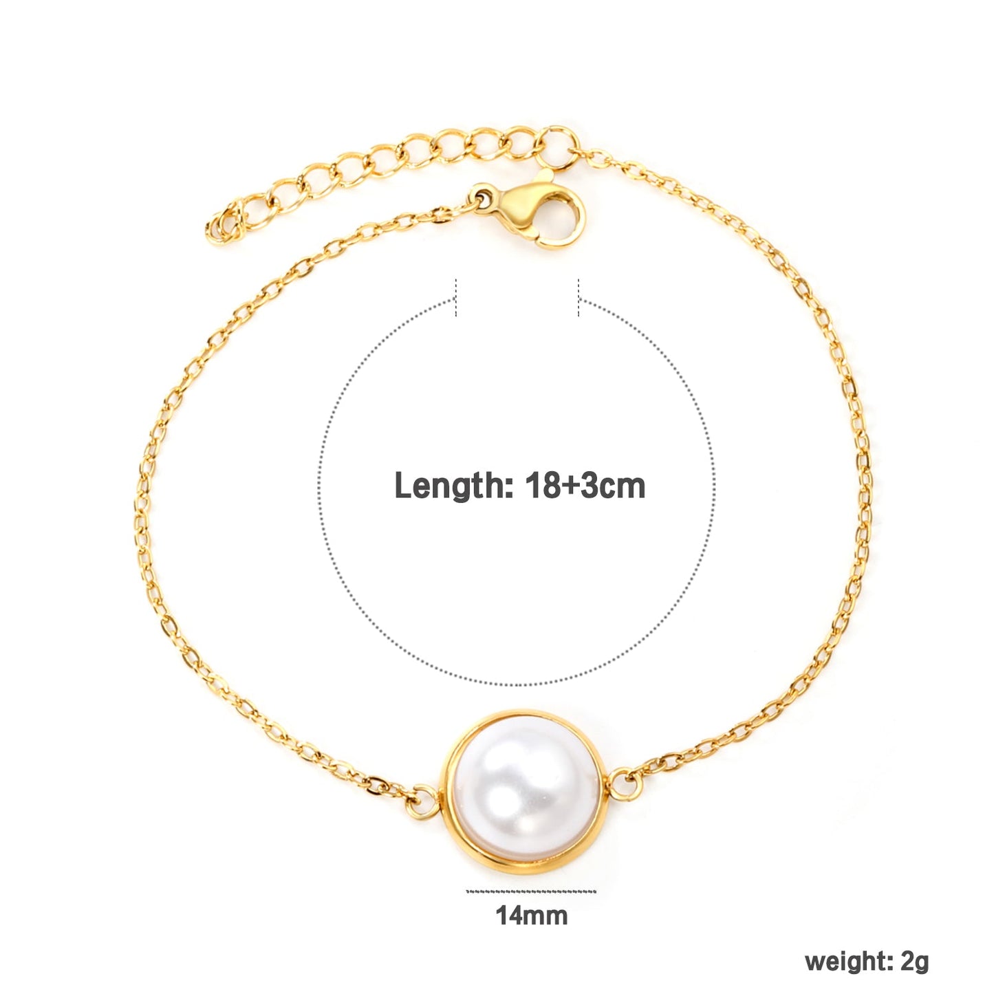 12-14mm round with half white pearl 16-18+3cm bracelet steel/gold color