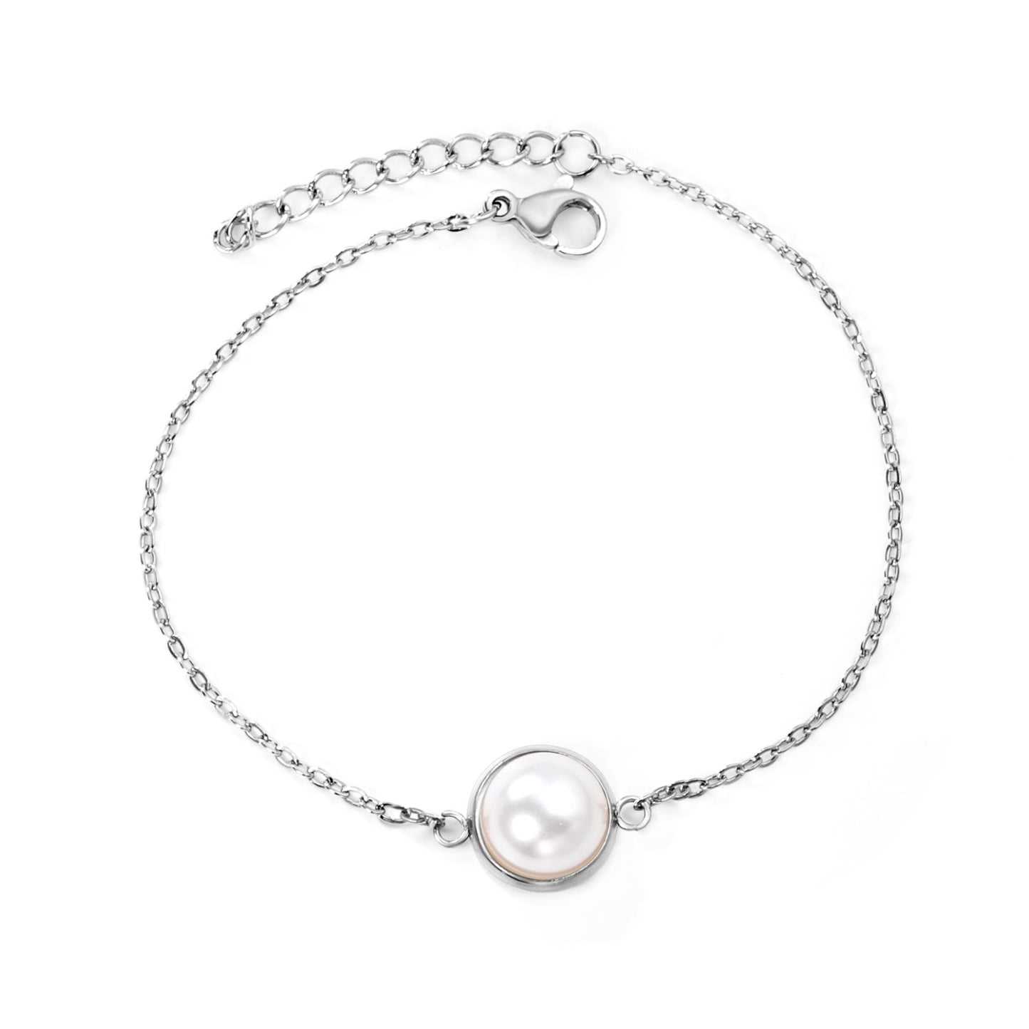 12-14mm round with half white pearl 16-18+3cm bracelet steel/gold color