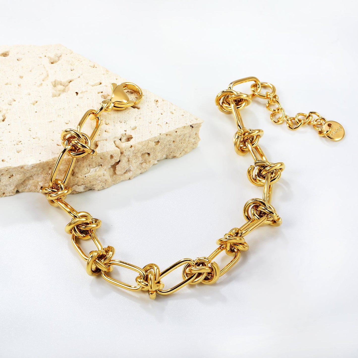 9.8mm chain at the widest point 17+3cm+6mm round plate bracelet Gold color