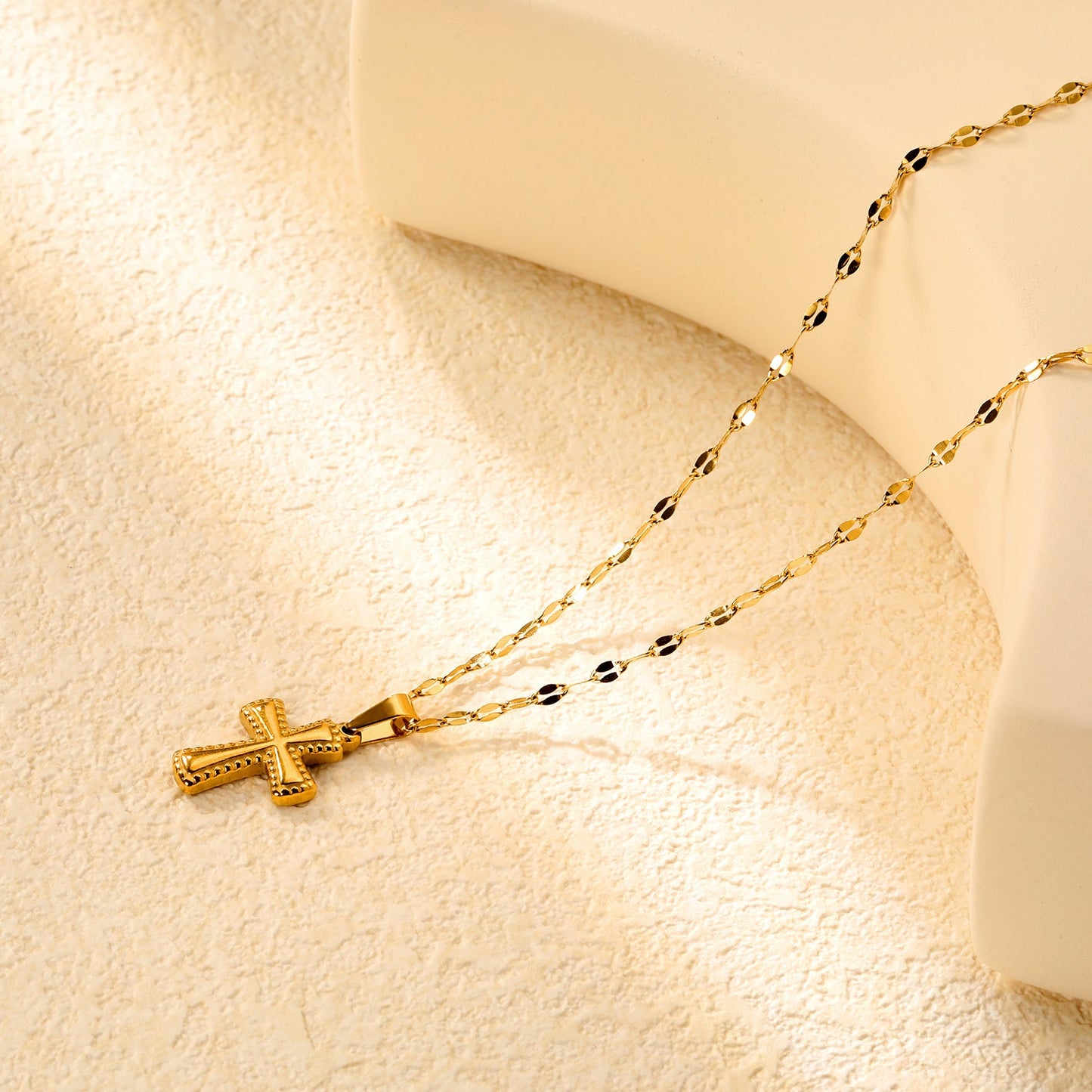 12.8x18.8mm cross pendant, 40cm lip chain + 5cm + 6mm round-shaped pendant, necklace, gold color