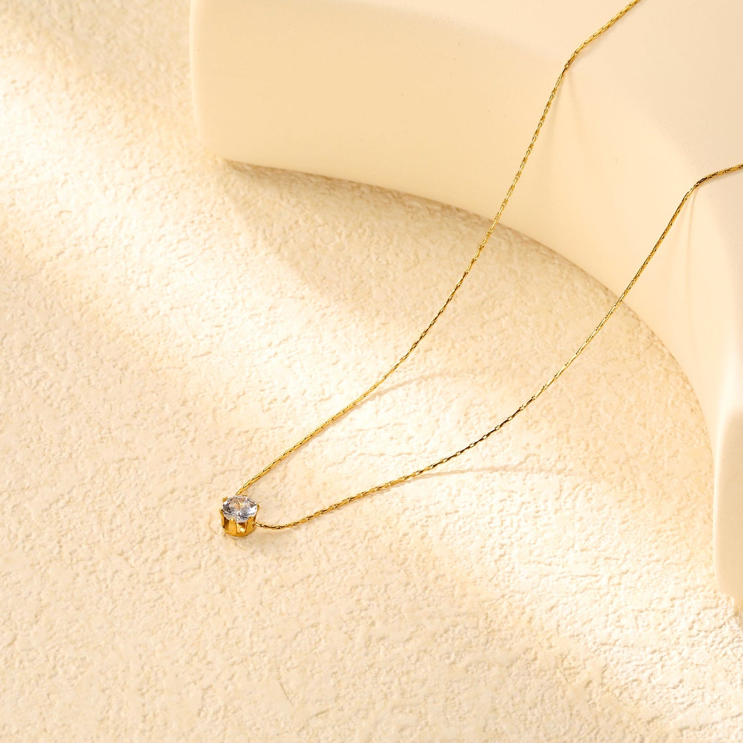 5mm Six Claws Round White Diamond Pendant 40+5cm+6mm Round Tail Plaque Necklace Steel/Golden