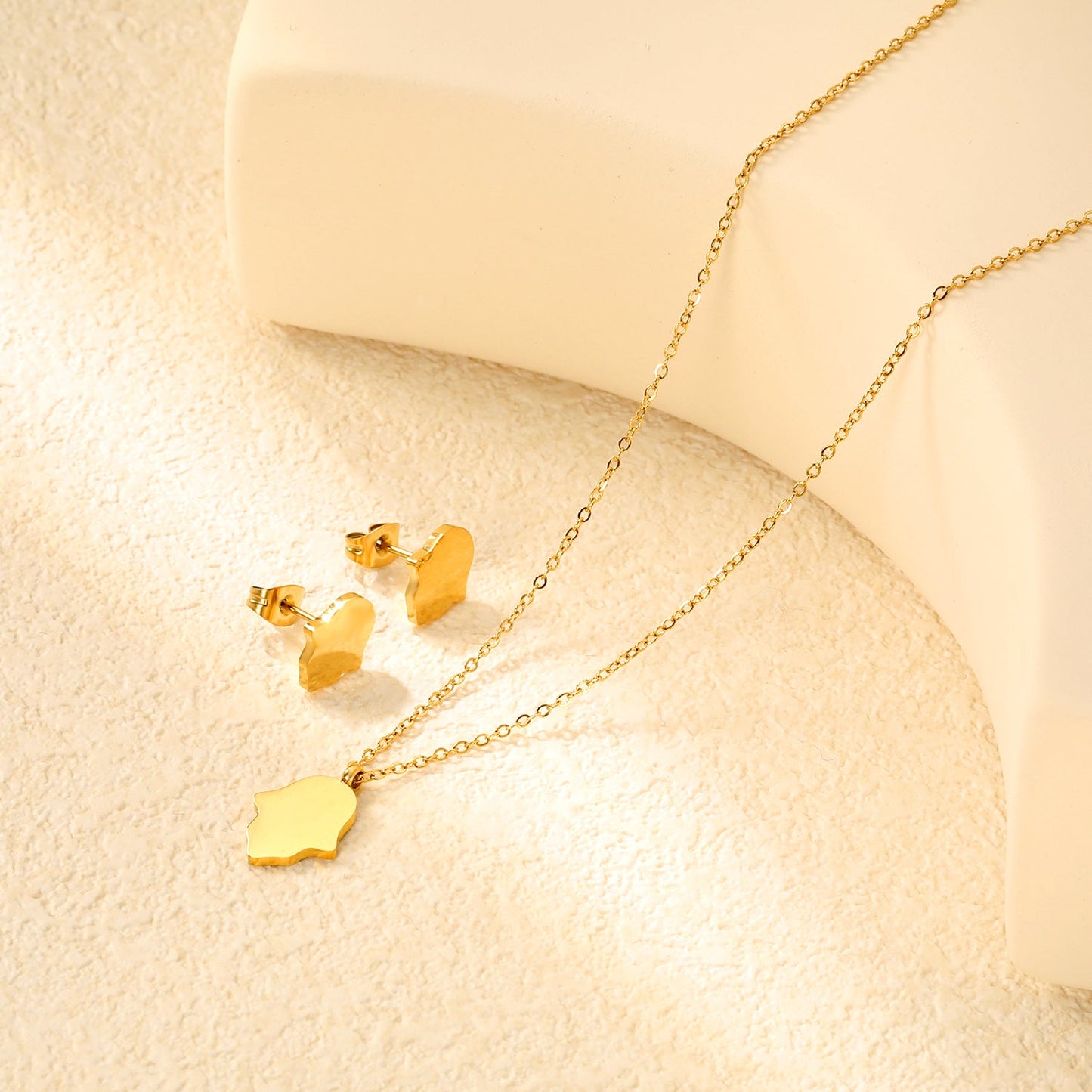 Glossy set Gold/light blue Earrings: 8.7*10.8mm Pendant: 10.7*13.6mm 0.3 cross chain 40+5cm+6mm round plate