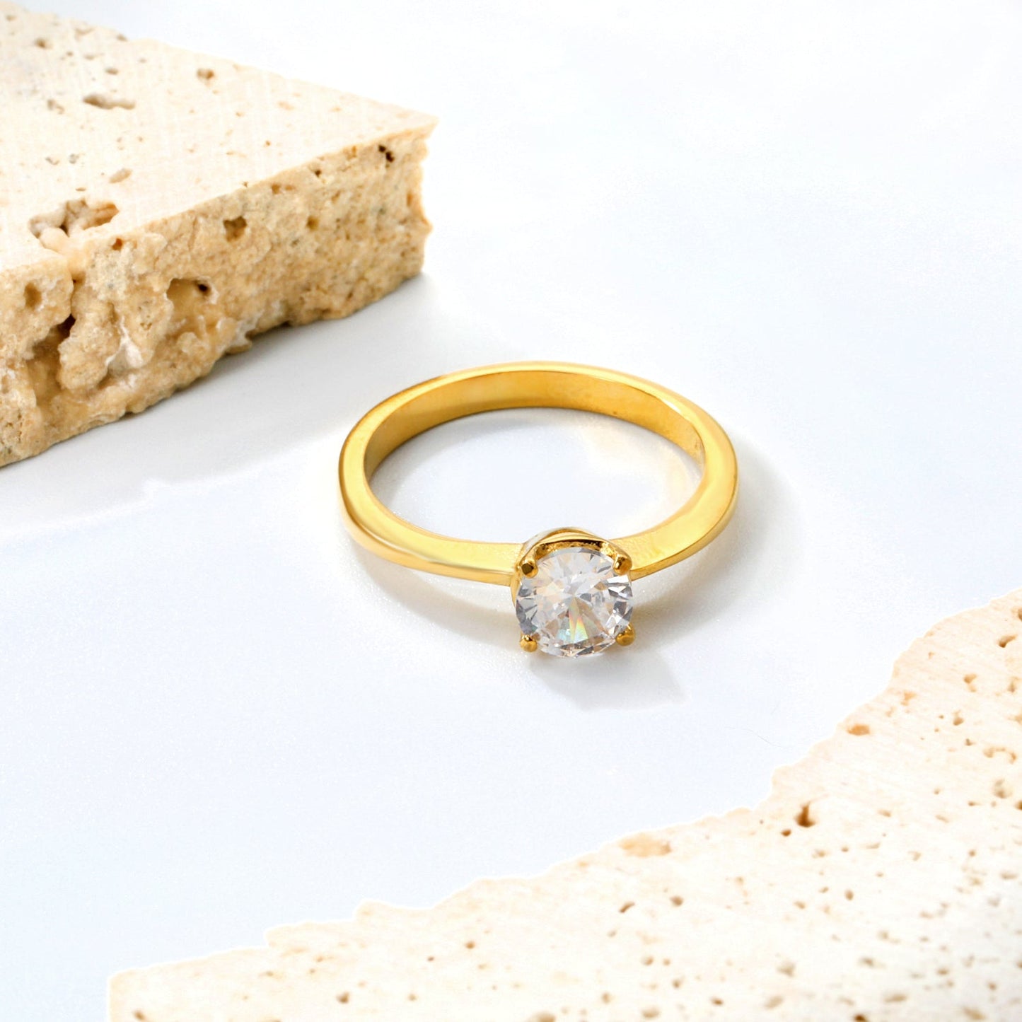 H6mm Round Minimalist White Zirconia Ring Gold/steel color