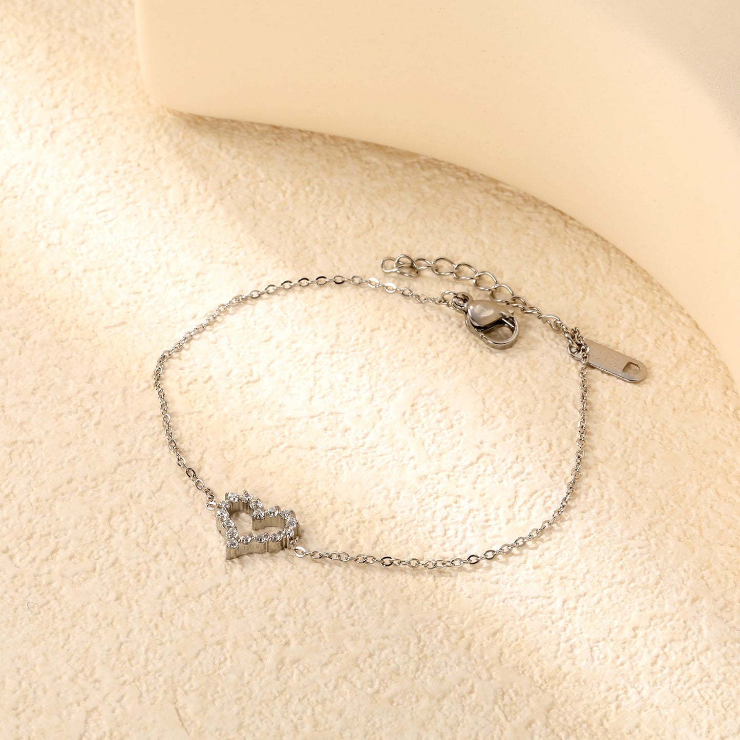 11.2*10mm Skeletonized Heart CNC White Zirconia Circle Accessories Bracelet 17+3cm+6mm Round Tail Plate Steel Color / Gold