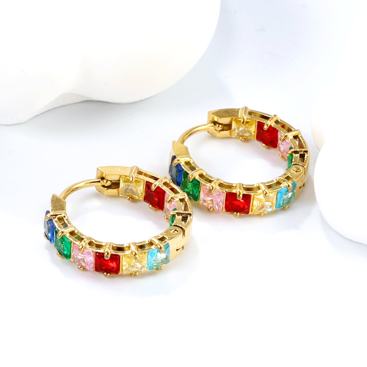 Thick 3*W 4.4*ID 13.3mm ear clips with inner and outer square white/purple/colored zirconium steel/golden