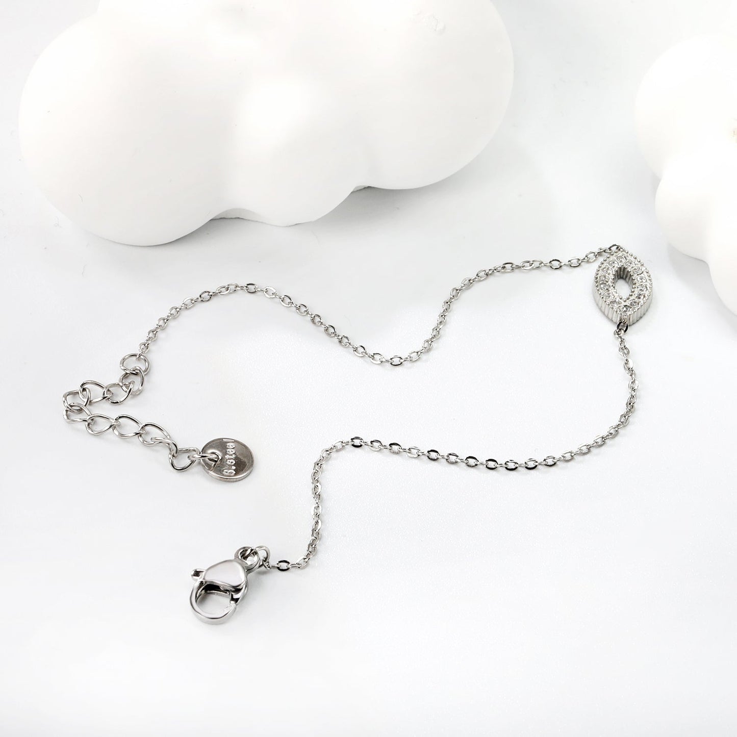 Eyes CNC white zirconium accessories bracelet 0.3 cross chain 17 + 3cm + 6mm round plate steel color / gold