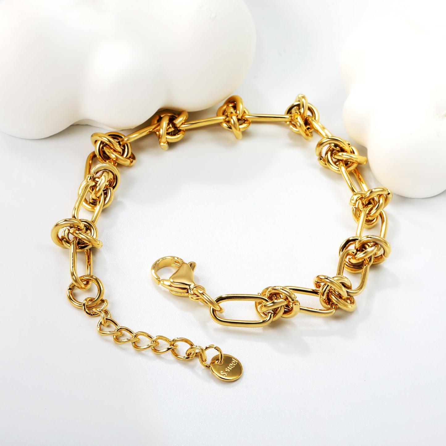 9.8mm chain at the widest point 17+3cm+6mm round plate bracelet Gold color