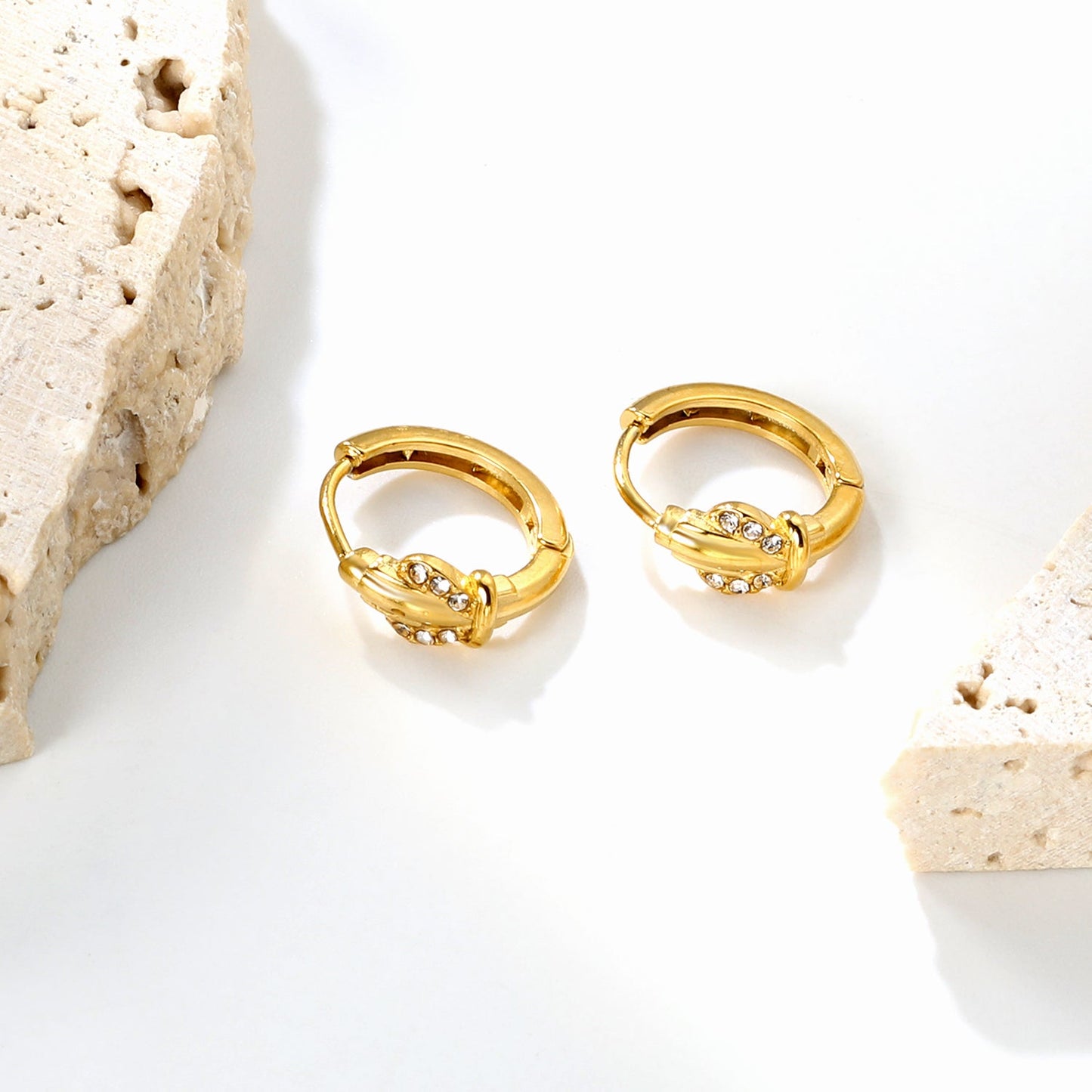5.5 x 8.5mm cactus-shaped imitation white Czech crystal earring with a 2.2mm earring post and a 10mm inner diameter, gold-colored