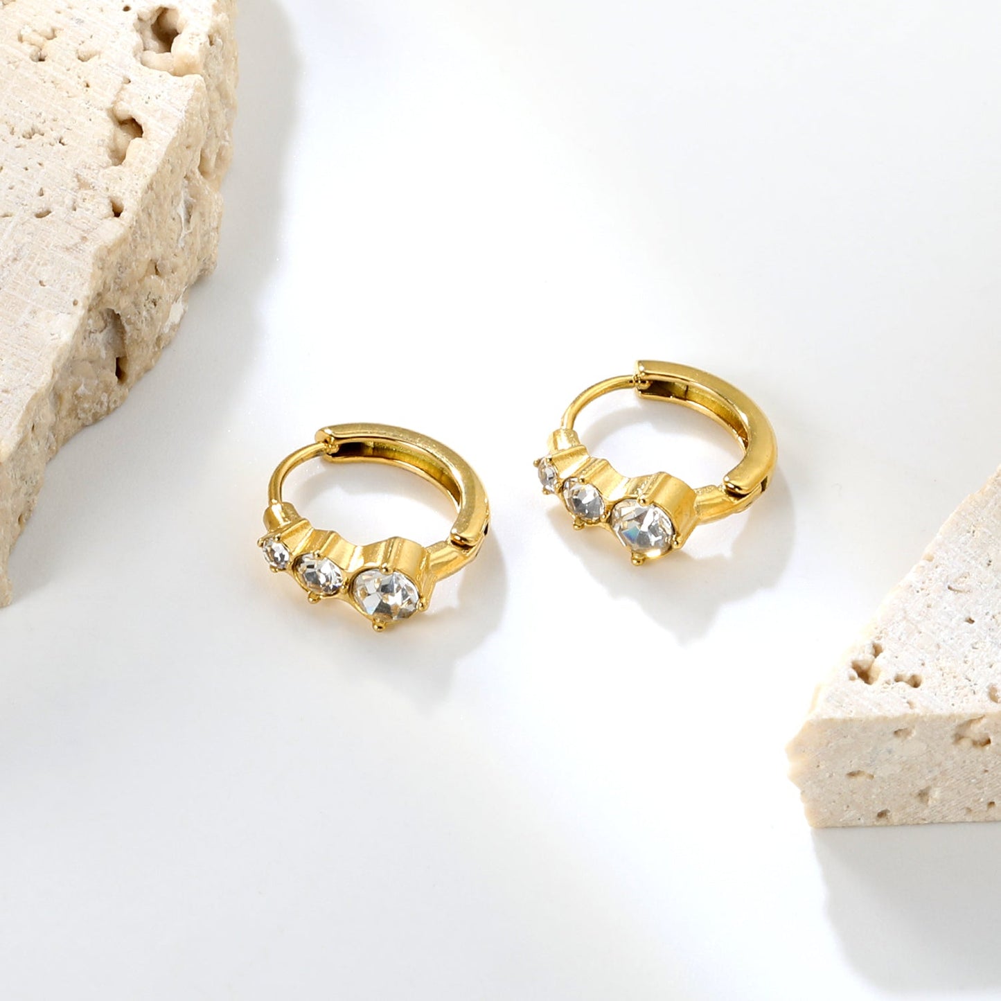 5.4 x 10.7mm Large Round White Zirconia Stud Earrings with 2.2mm Post and 10mm Inner Diameter, Gold