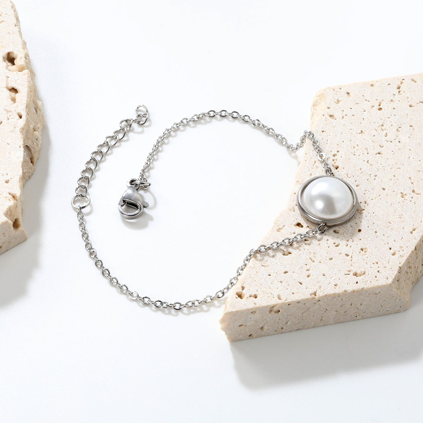 12-14mm round with half white pearl 16-18+3cm bracelet steel/gold color