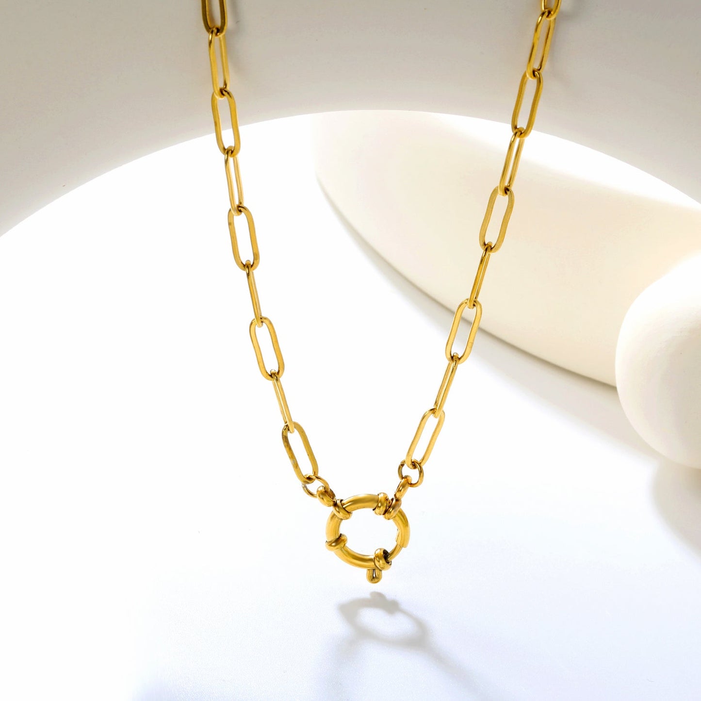 1.0 x 4 x 12 cm long flat cross chain * 40 cm + round clasp outer diameter 14.3 mm necklace, gold